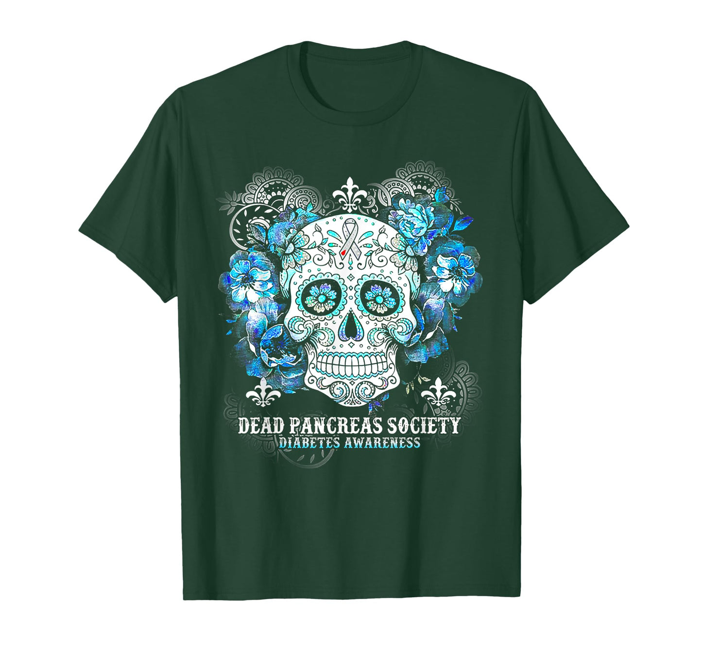 Dead Pancreas Society Diabetes Awareness Skull Flower T-Shirt