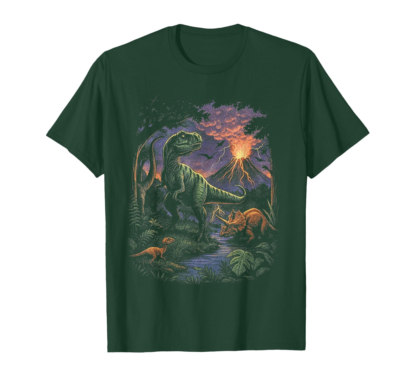 Vintage Dinosaur 90s T Rex and Triceratops Volcano Nature T-Shirt
