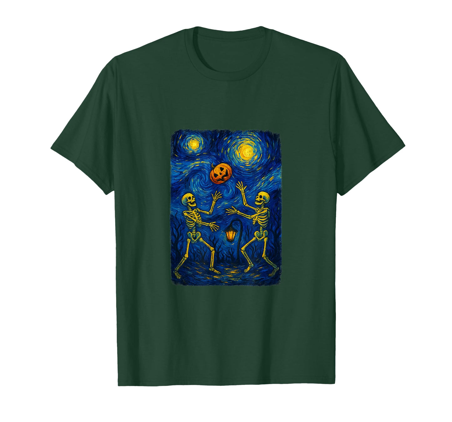 Starry Night Skeleton Pumpkin Spooky Halloween Costume T-Shirt