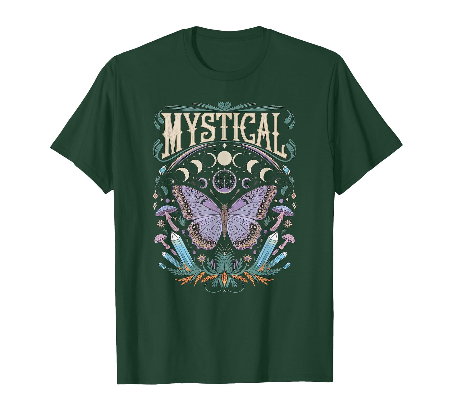 mystical goblincore moth and butterfly moonphases flowers T-Shirt
