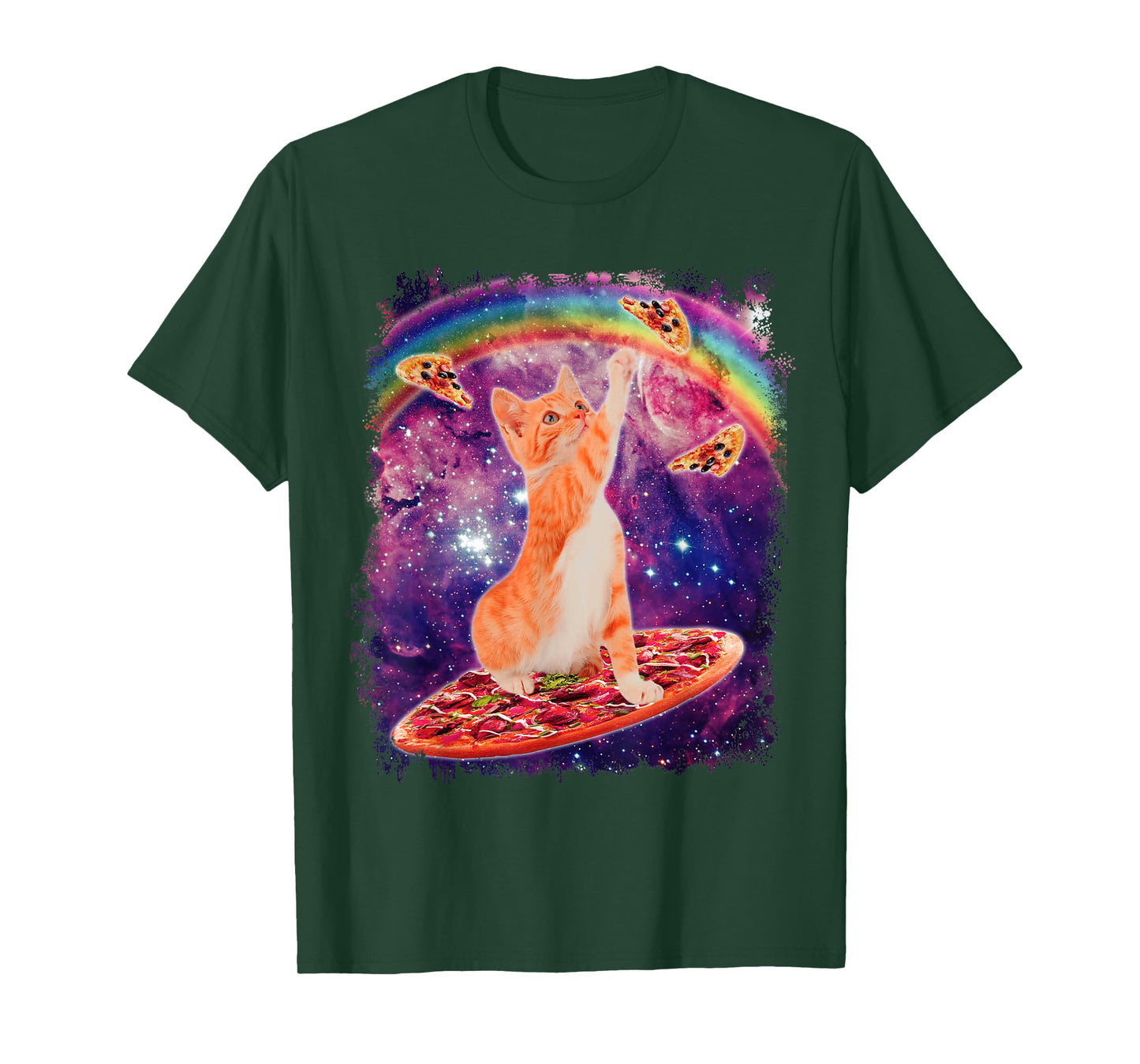 Space Cat Riding Pizza Rainbow Cat Galaxy Cute Kitty Lovers T-Shirt
