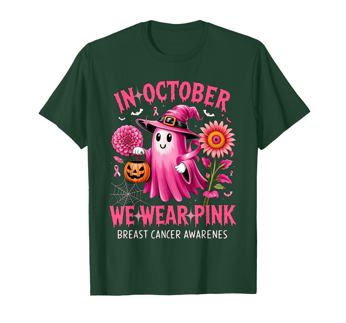 In October We Wear Pink Halloween Shirt Ghost Breast Cancer T-Shirt