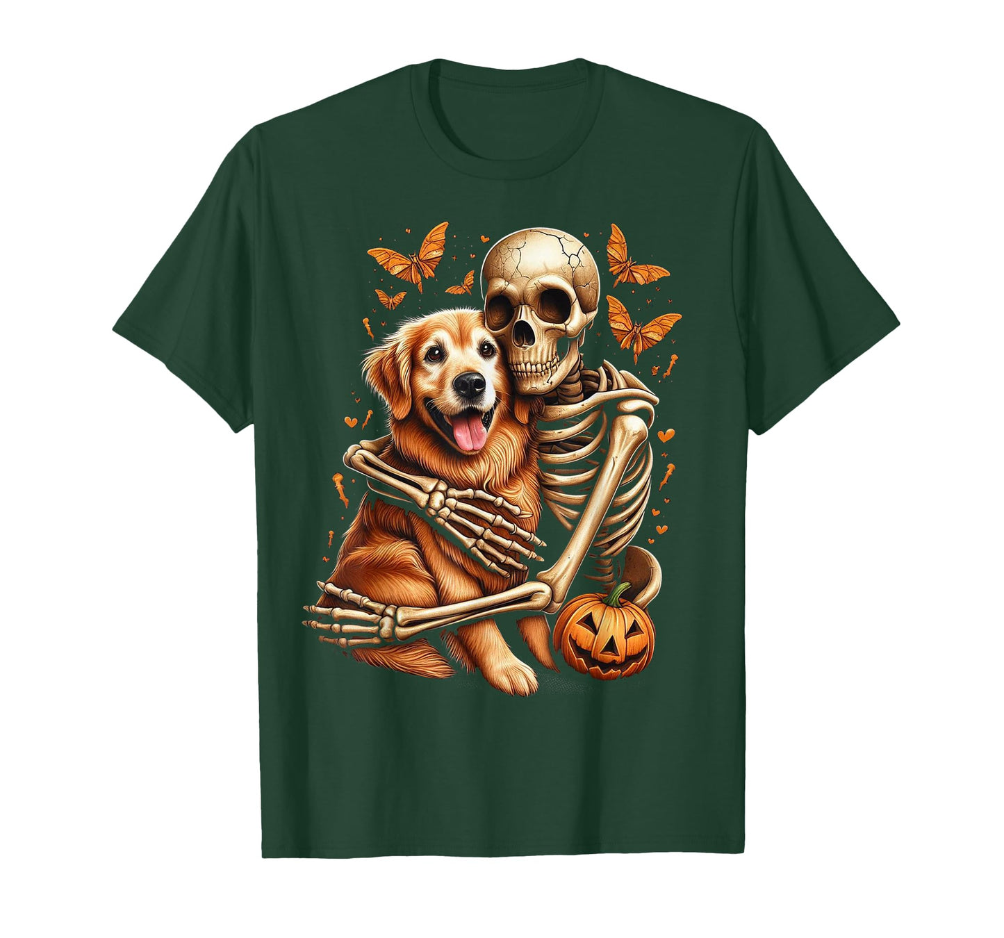 Skeleton Hugging Golden Retriever Halloween Lover Mom Dad T-Shirt