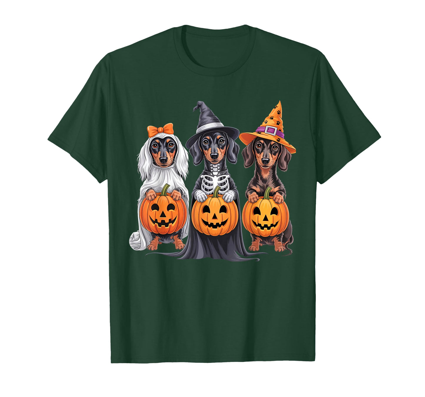 Funny Dachshund Halloween Pumpkin Weenie Dog Skeleton Ghost T-Shirt