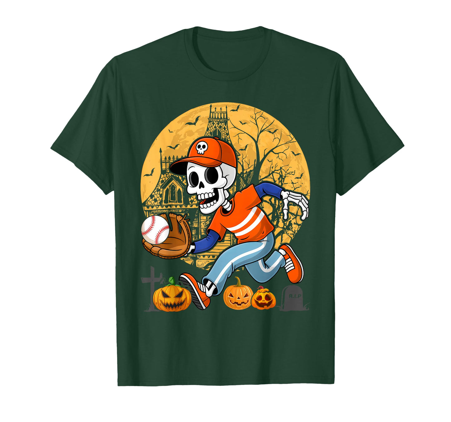 Baseball Halloween Boys Men Skeleton T-Shirt
