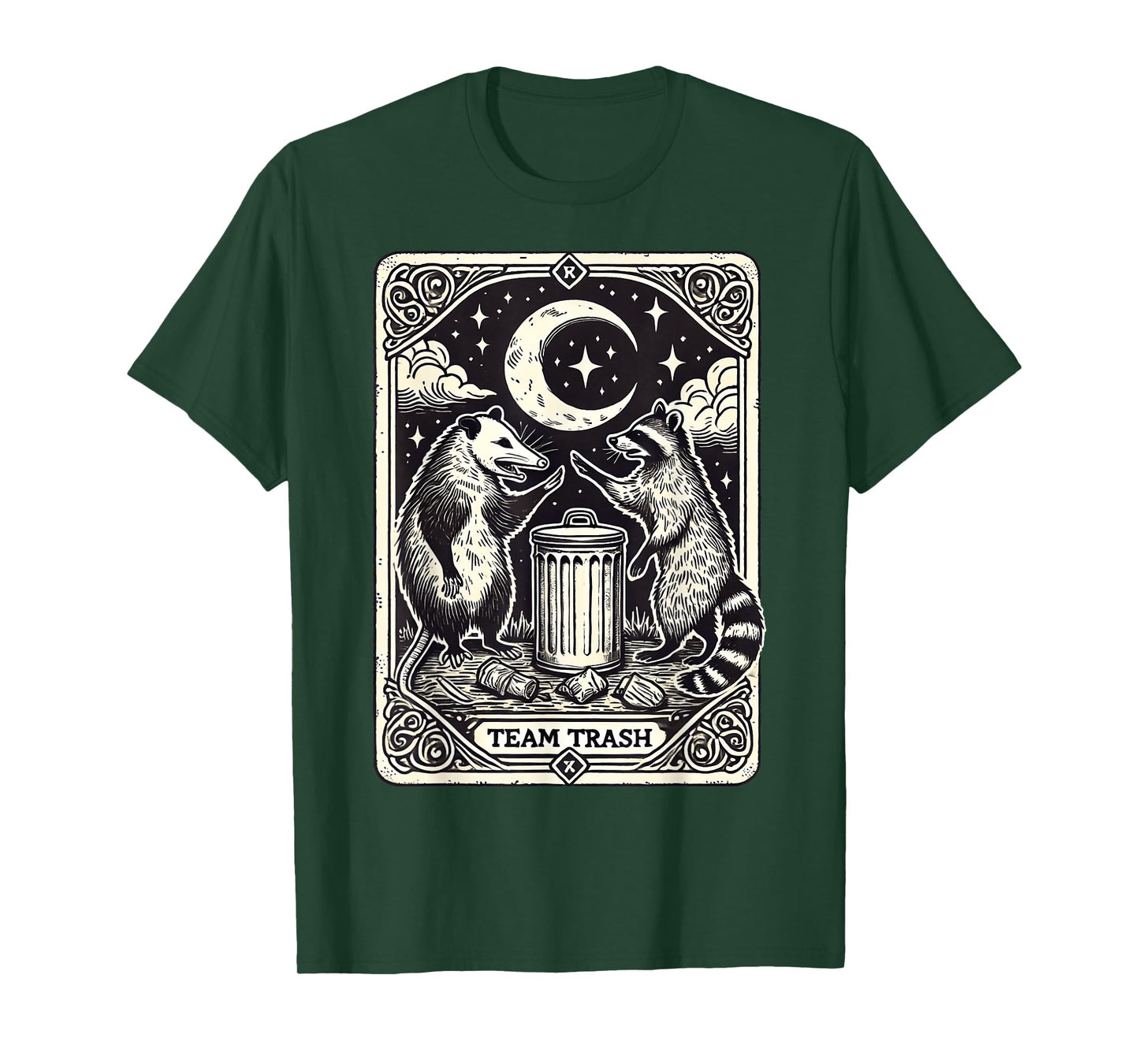 Tarot Card Vintage Team Trash Crescent Moon Opossum Raccoon T-Shirt