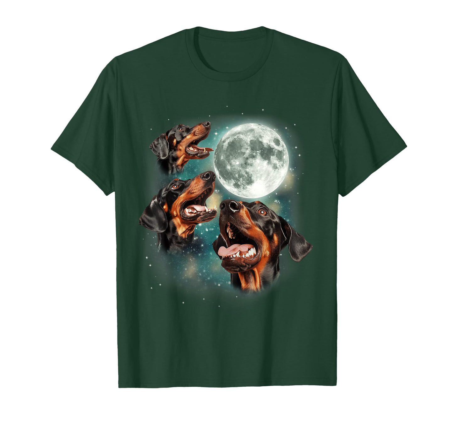 Three Doberman Pinscher Moon | 3 Dobies Howling Pet Canine T-Shirt