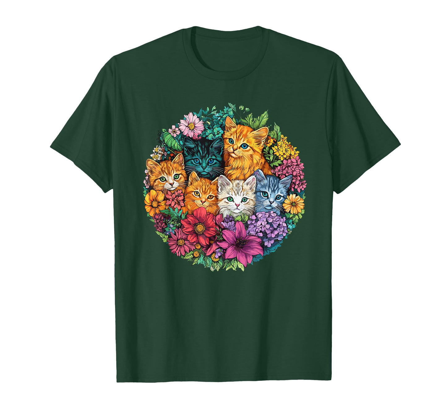 Cute Cats Surrounded By Vibrant Flowers T-Shirt