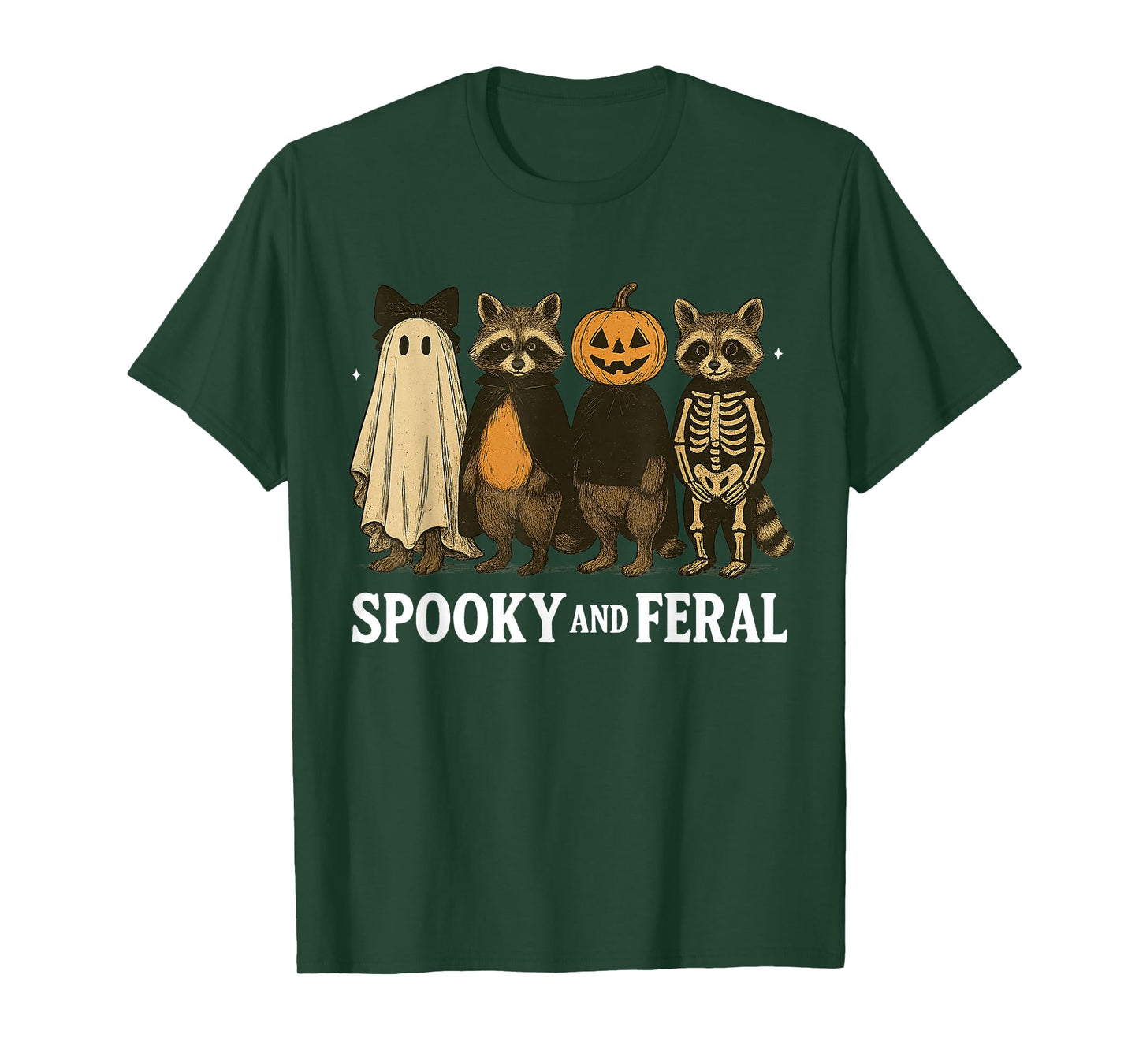 Spooky and Feral Raccoon Halloween Season Ghost Skeleton T-Shirt