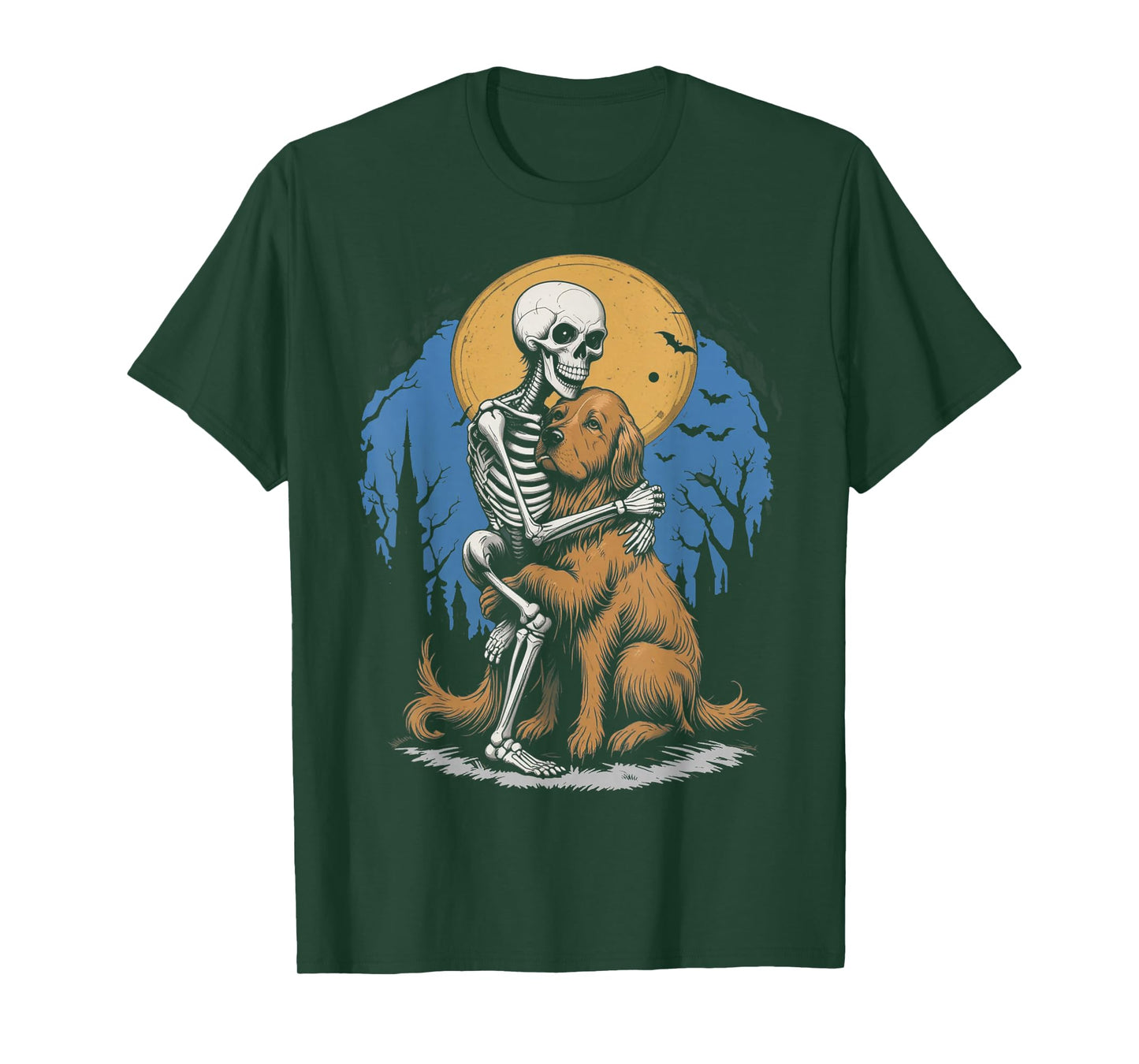 Skeleton Hugging Golden Retriever Halloween Lover Mom Dad T-Shirt