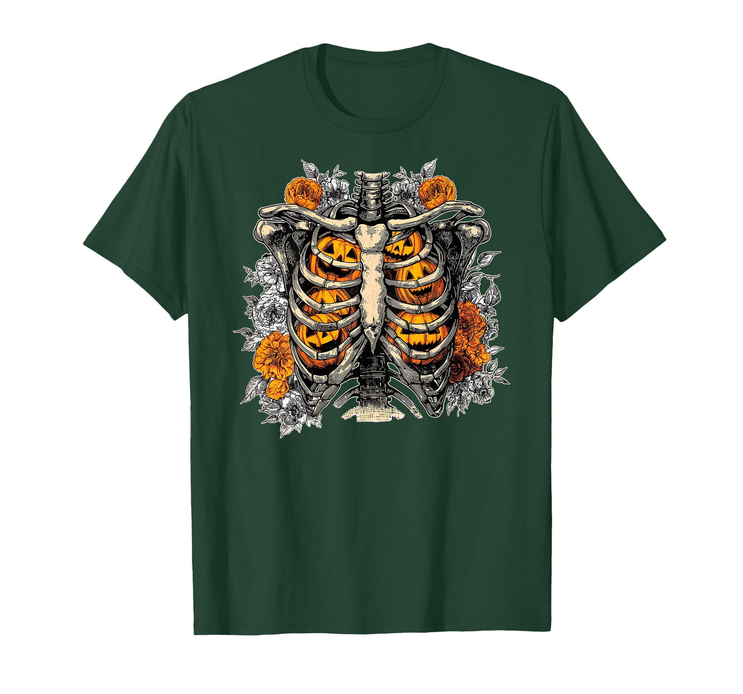 Skeleton Ribcage Pumpkin Art - On Back T-Shirt