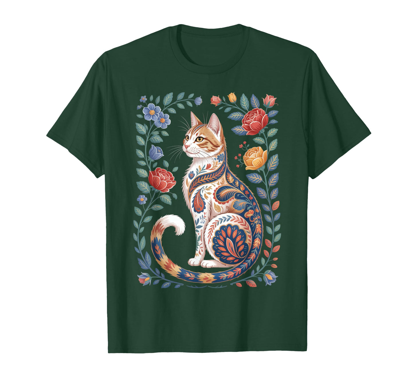 Cute Cat Lover Vintage Flowers Art Pattern Aesthetic T-Shirt