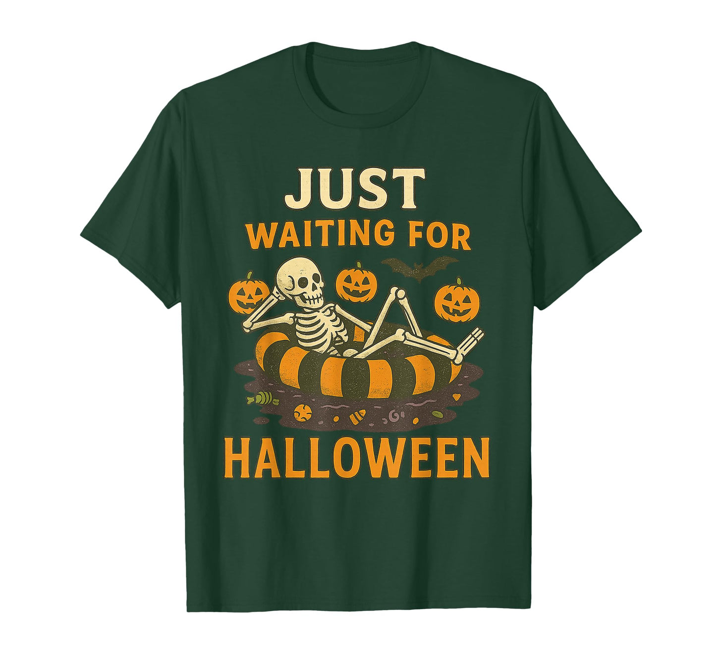 Just Waiting for Halloween Funny Skeleton Spooky Summerween T-Shirt