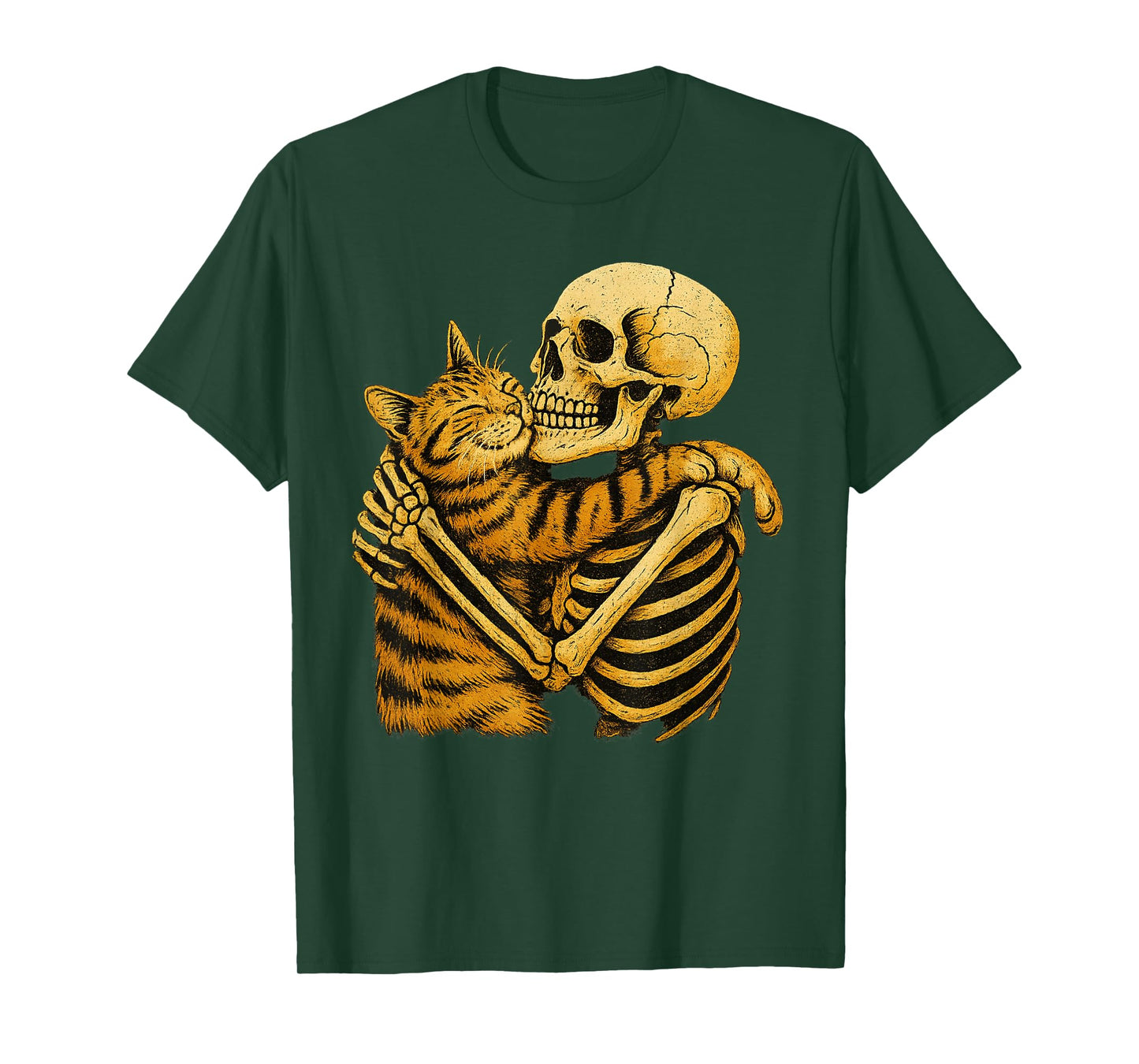 Skeleton Hugging Cat Halloween Cat Lover Cat Mom Dad T-Shirt