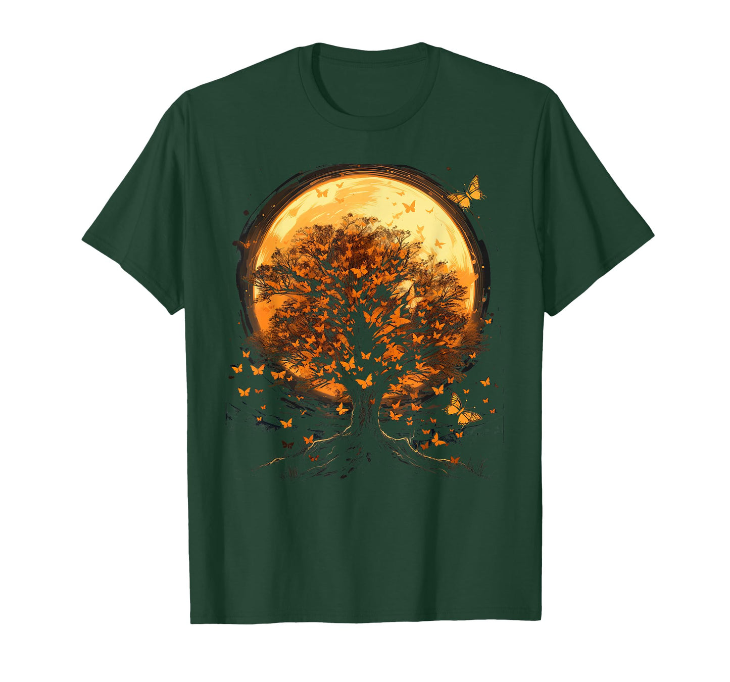 Fall Autumn falling leaves with Tree and Butterfly T-Shirt
