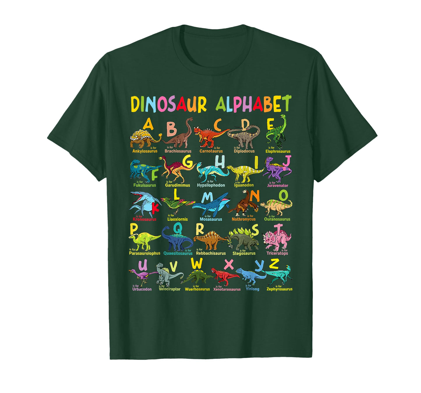 Types Of Dinosaurs Alphabet A-Z ABC Dino Identification T-Shirt