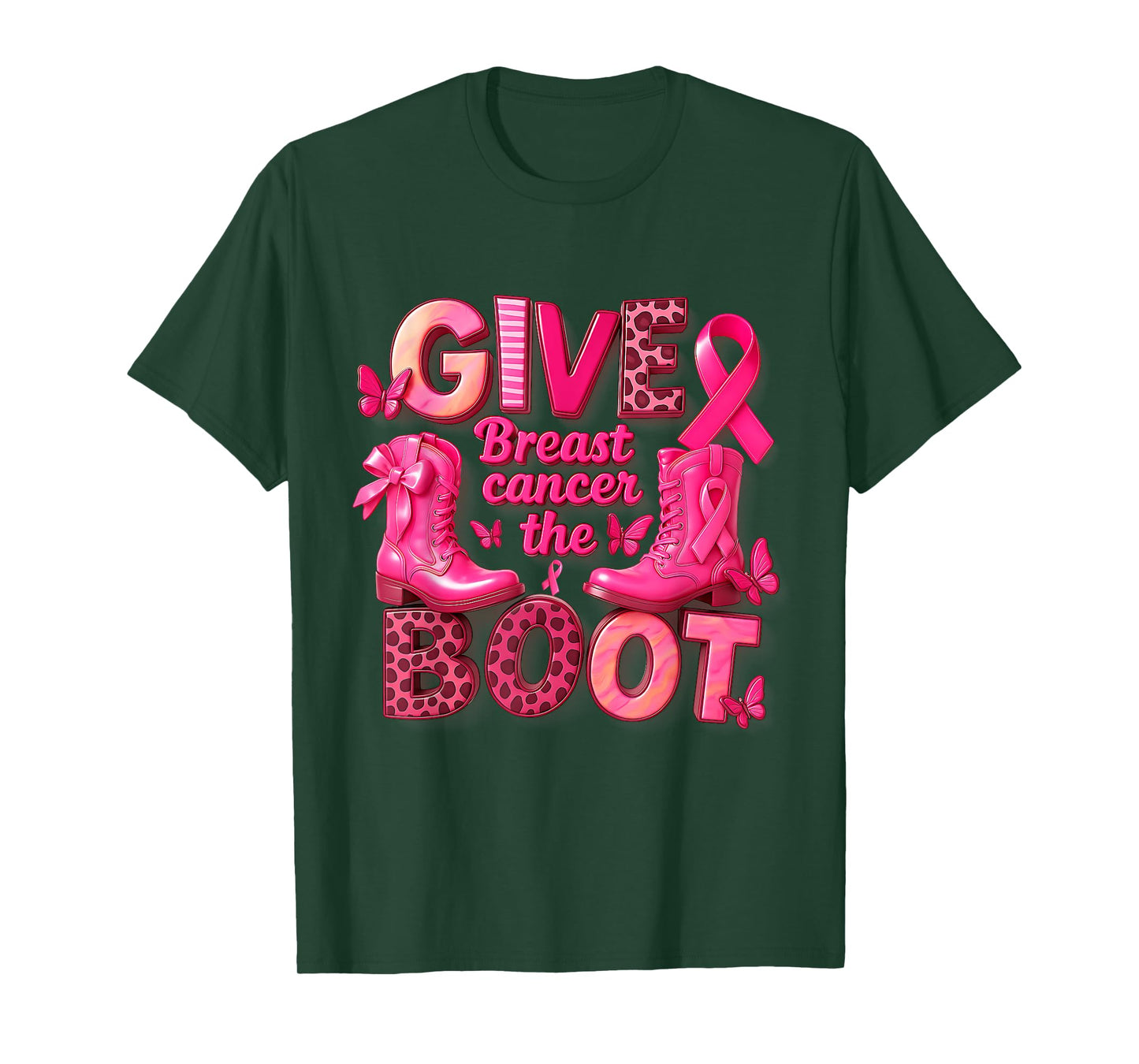 Give Breast Cancer The Boot Ribbon Cancer Awareness Cowgirl T-Shirt