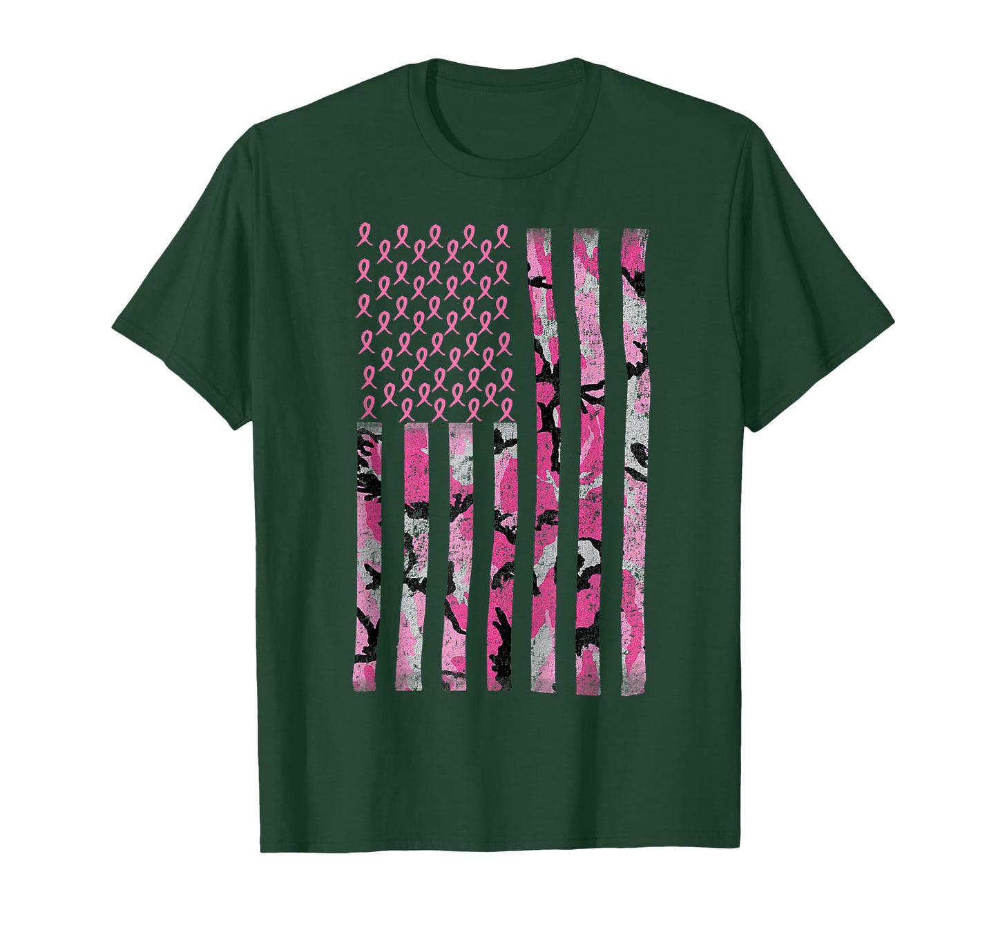 Breast Cancer Awareness Camo Pink Ribbon American Flag T-Shirt