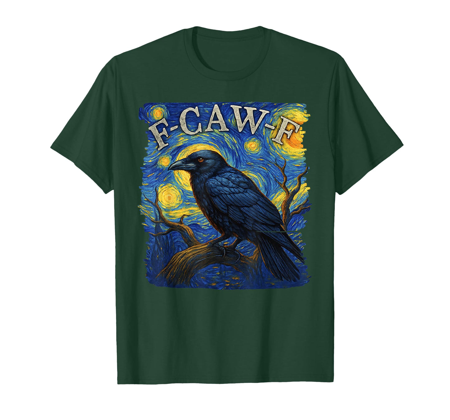 Funny F-CAW-F Crow Van Gogh Starry Night Gothic Humor T-Shirt