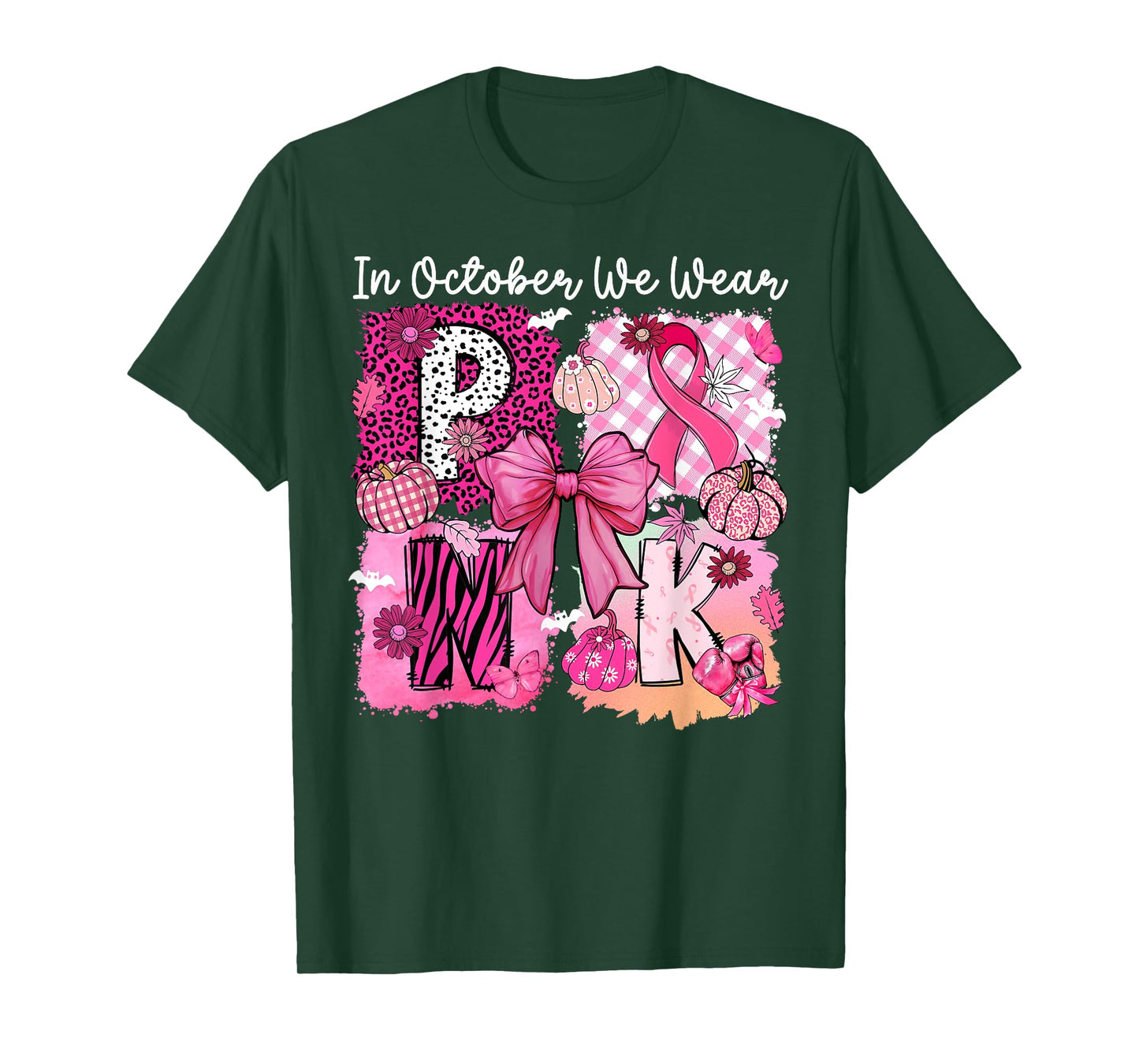 in October We Wear Pink Ribbon Coquette Bow Breast Cancer T-Shirt
