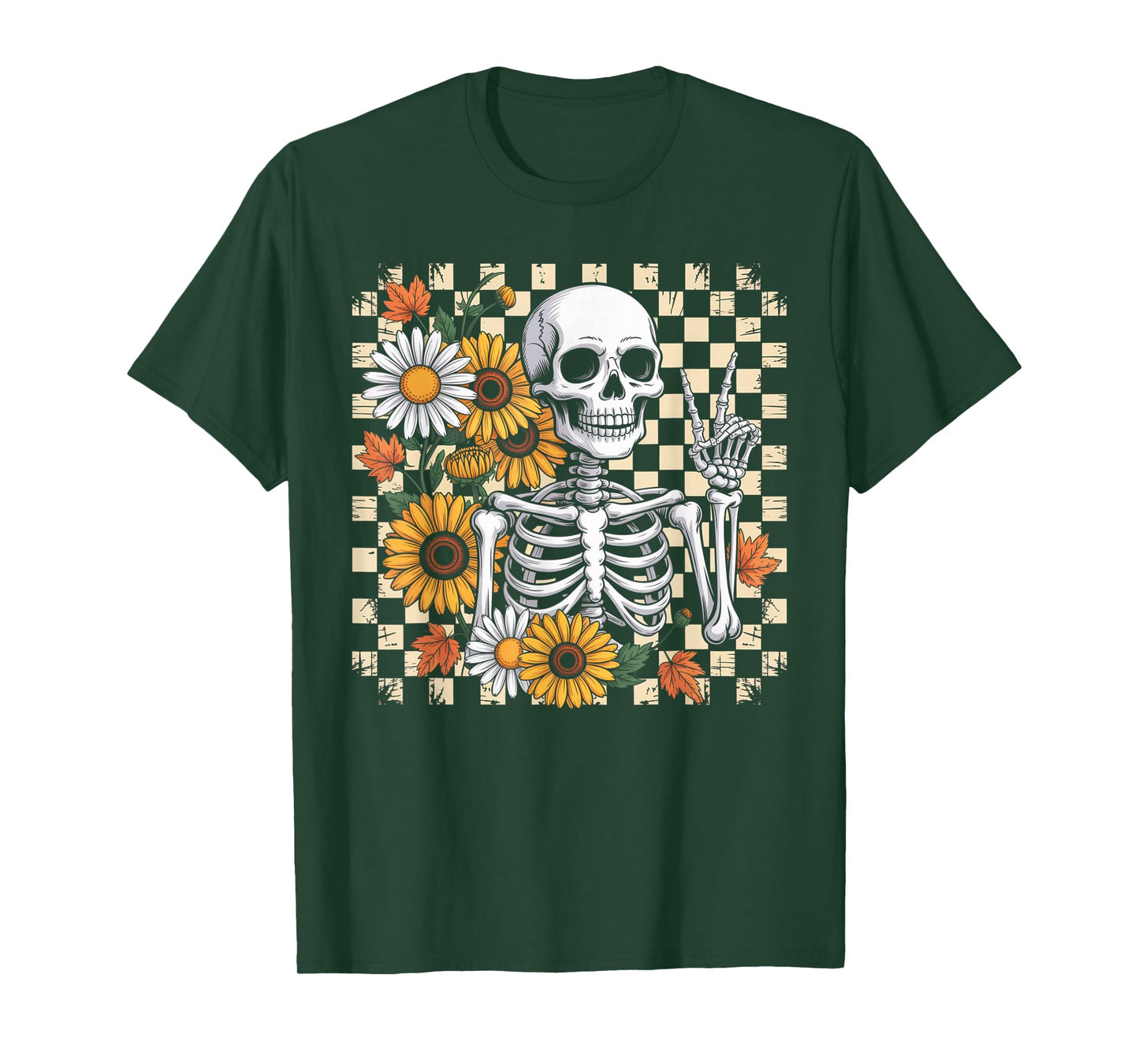 Retro Fall Skeleton Halloween Skeleton Flower Spooky Season T-Shirt