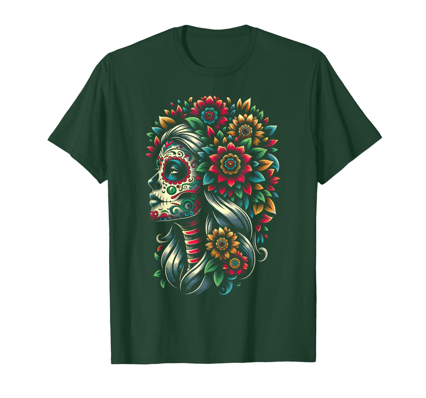 De Los Muertos La Catrina Day of the Dead Sugar Skull Women T-Shirt