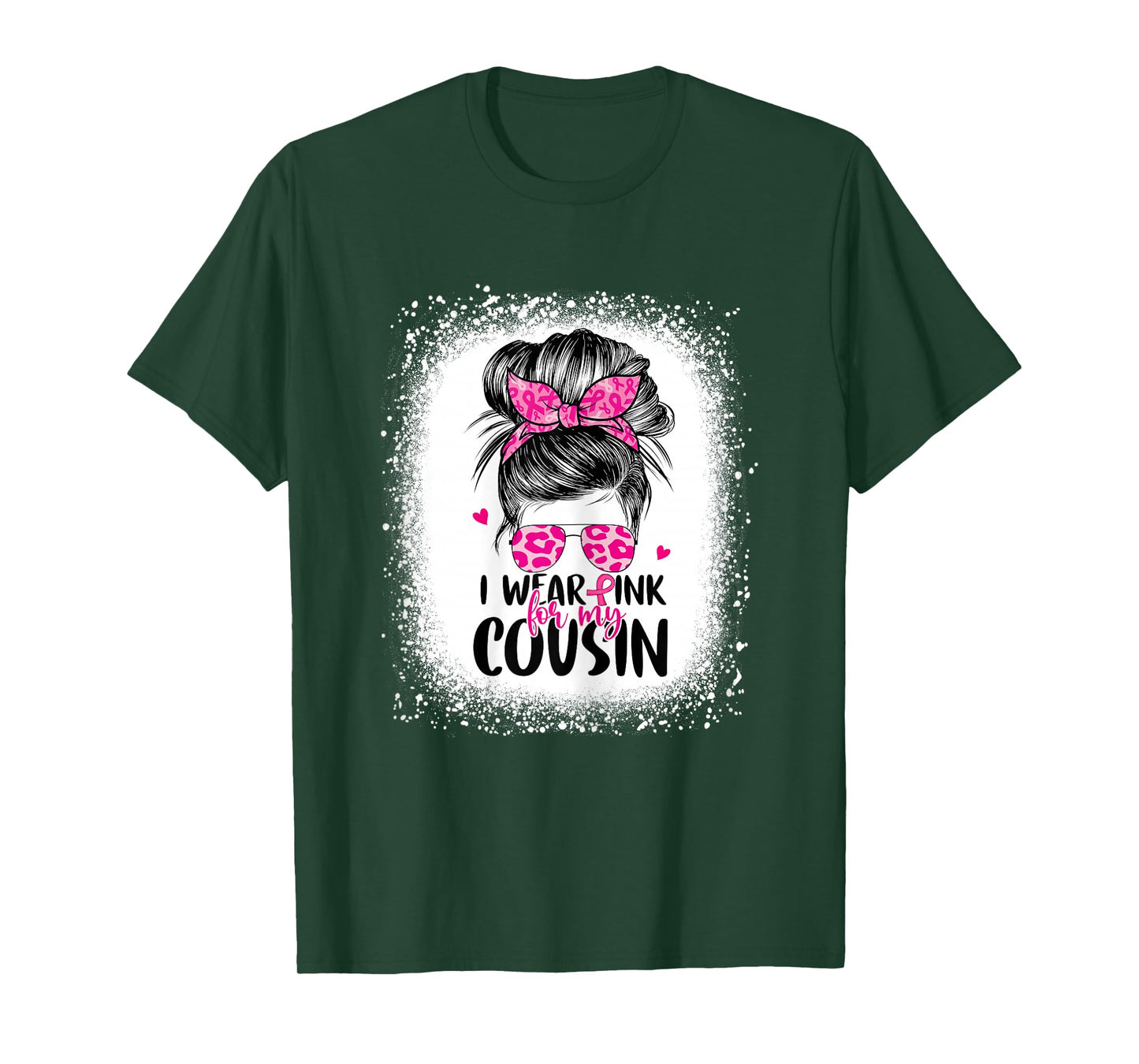 I Wear Pink For My Cousin Messy Bun Breast Cancer Awareness T-Shirt