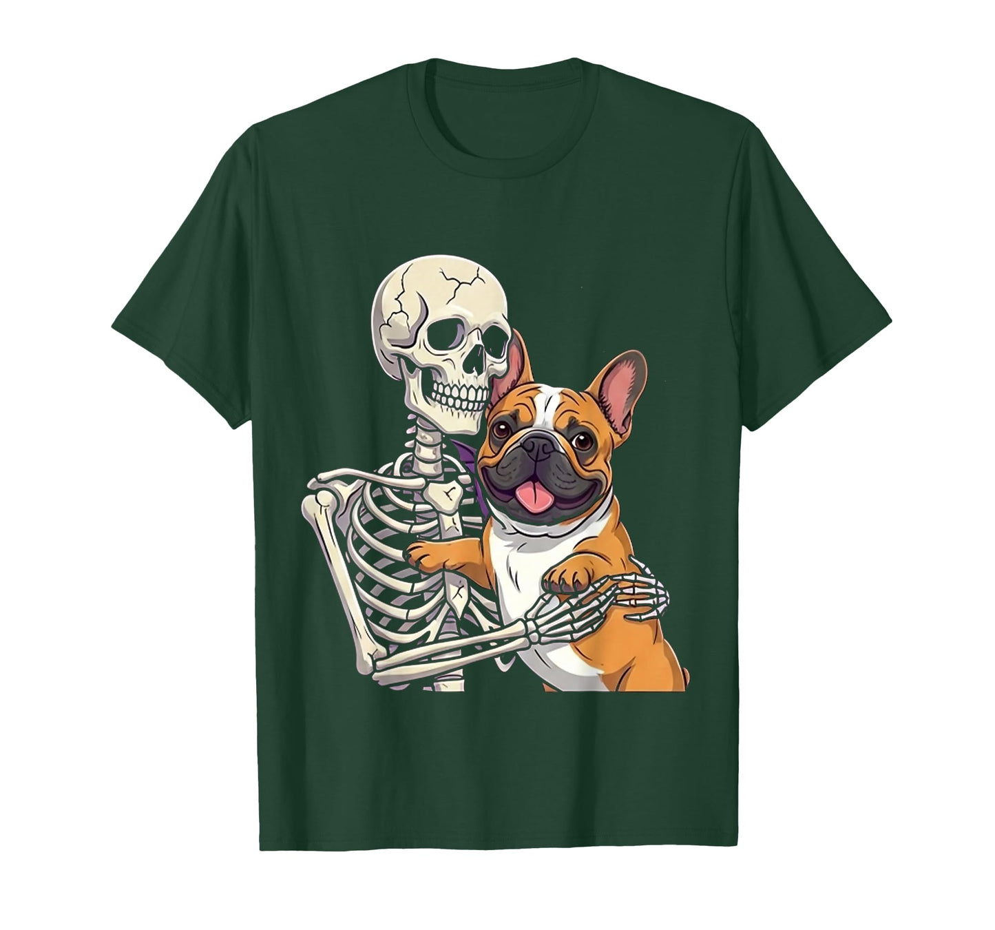 Skeleton Hugging French Bulldog Halloween Lover Mom Dad T-Shirt