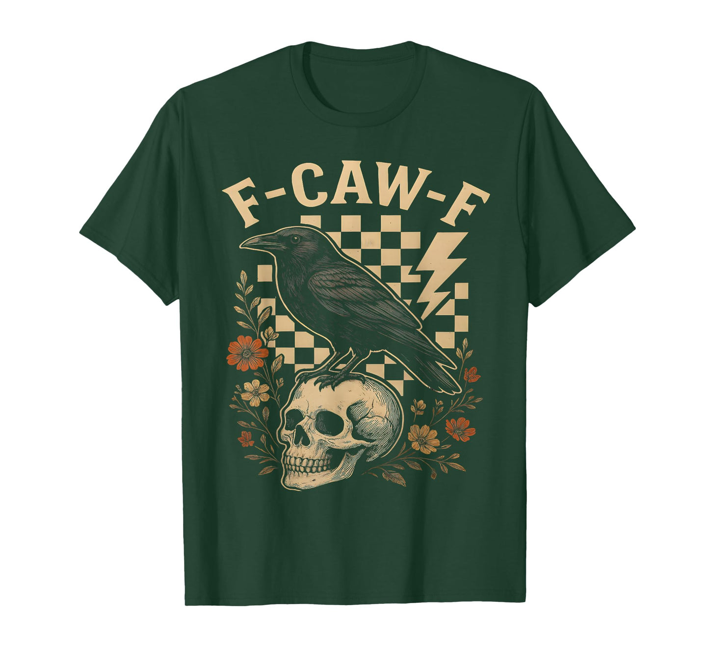 Halloween F Caw F Black Raven Bird F-Caw-F Crow Checkered T-Shirt