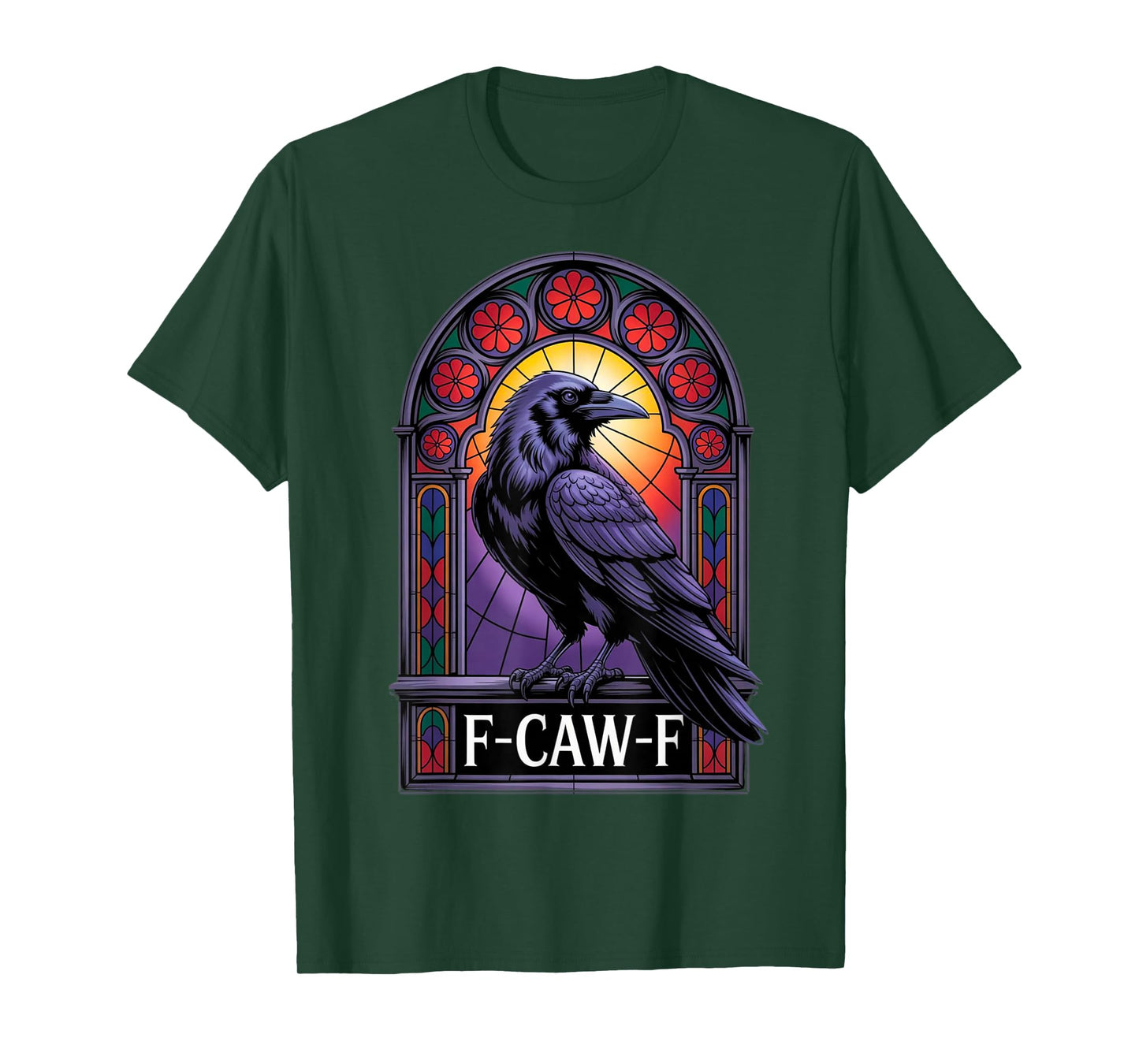 F-CAW-F Funny Crow Black Bird Stained Glass Halloween Vibes T-Shirt