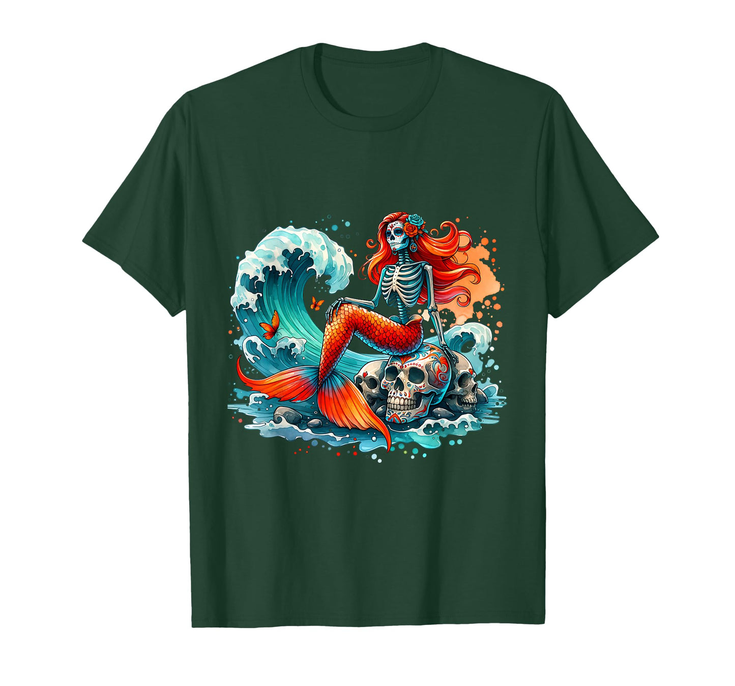 Mermaid Skull Ocean Wave Siren Skeleton Sea T-Shirt
