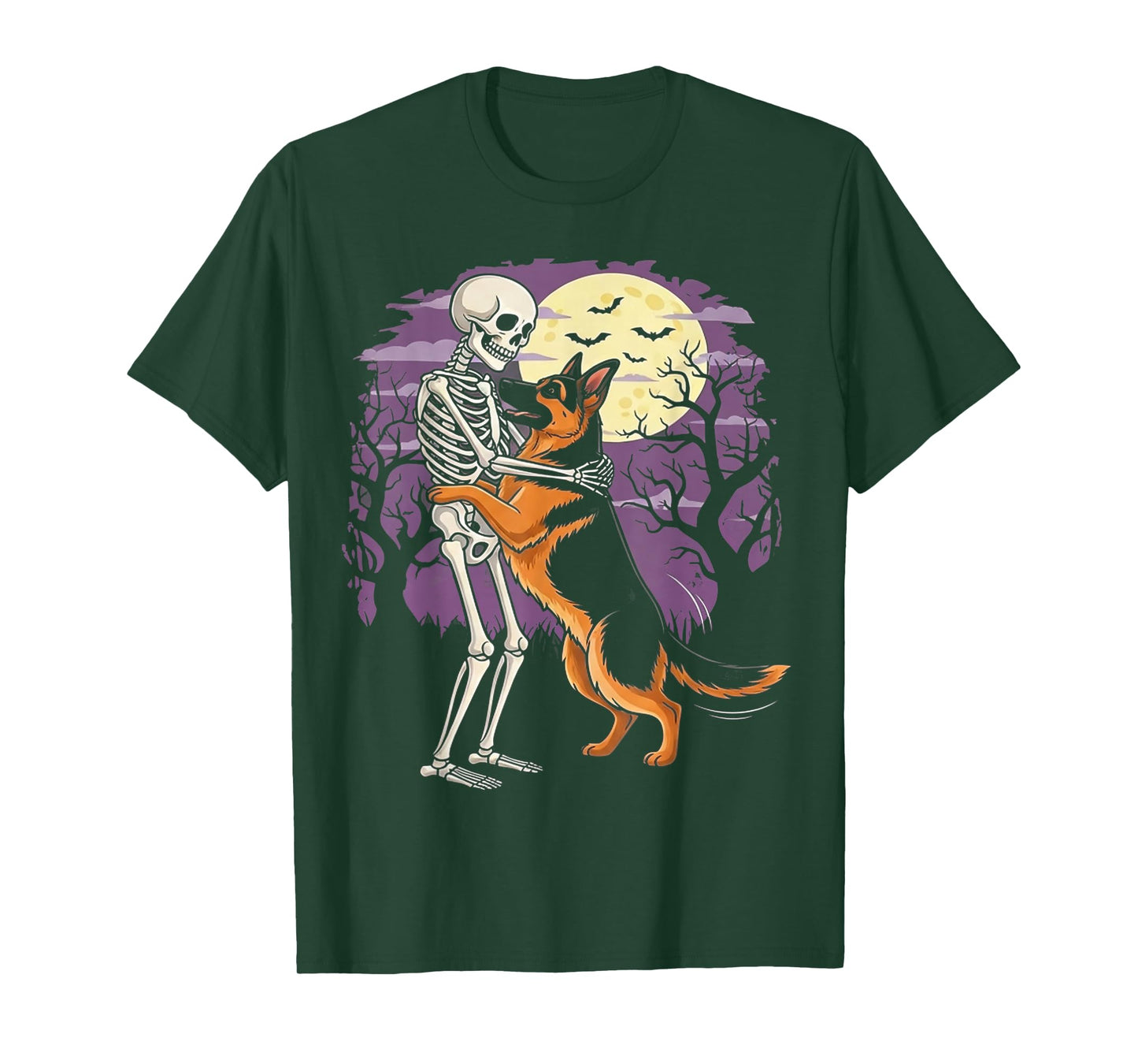 Skeleton Hugging German Shepherd Halloween Lover Mom Dad T-Shirt