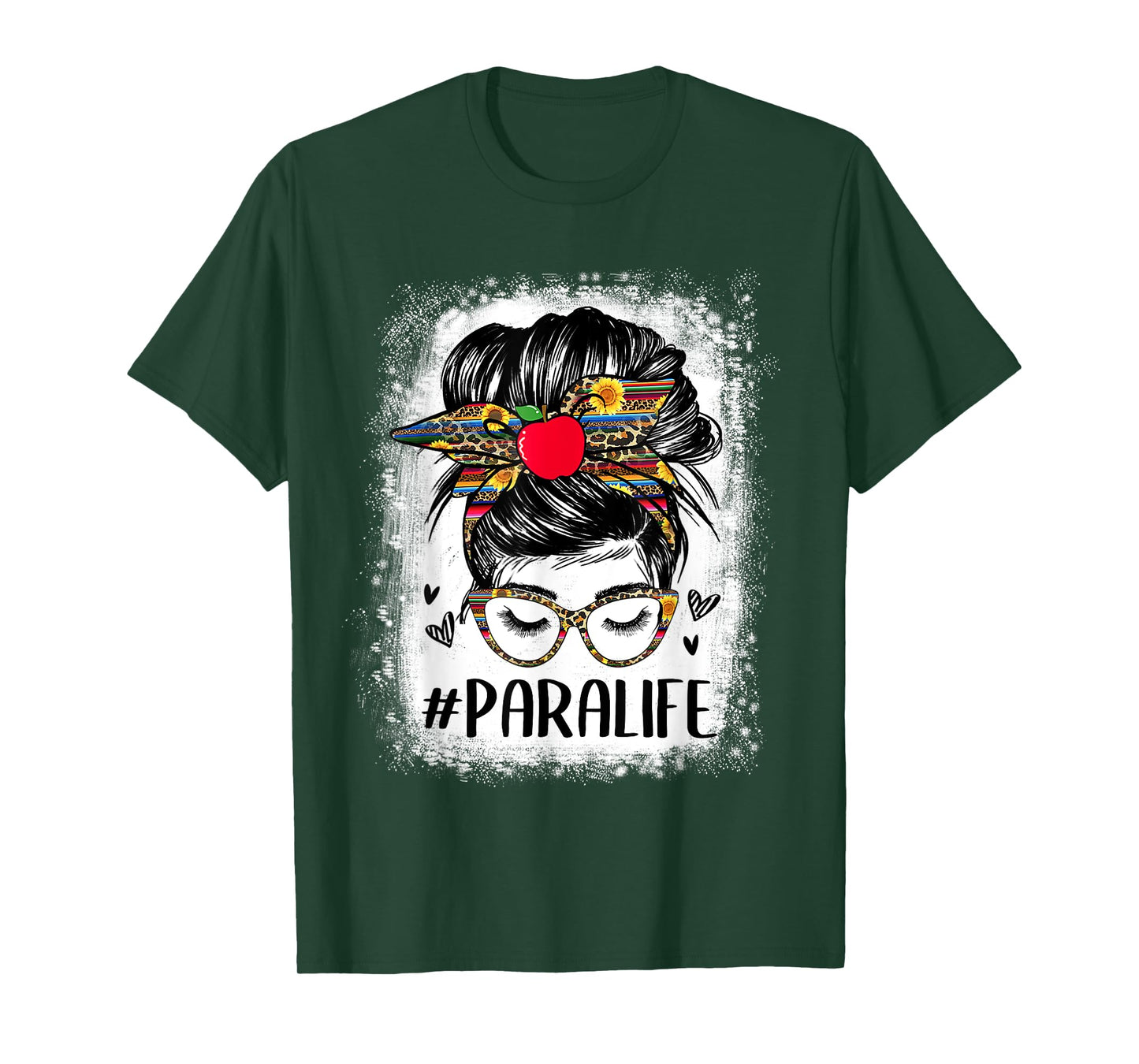 Bleached Teacher Para Life Paraprofessional Cute Messy Bun T-Shirt for Men Women Girls Kids