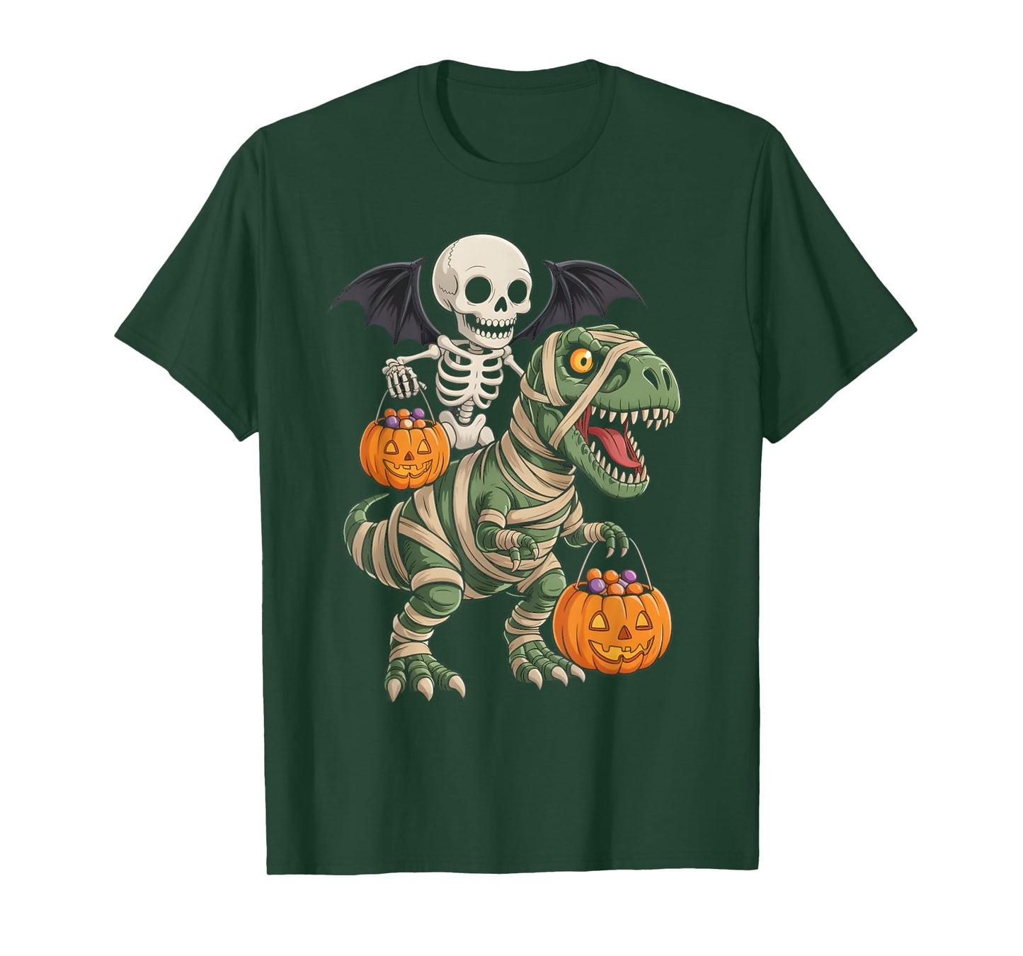Skeleton Riding Mummy Dinosaur T rex Halloween Pumpkin Gifts T-Shirt