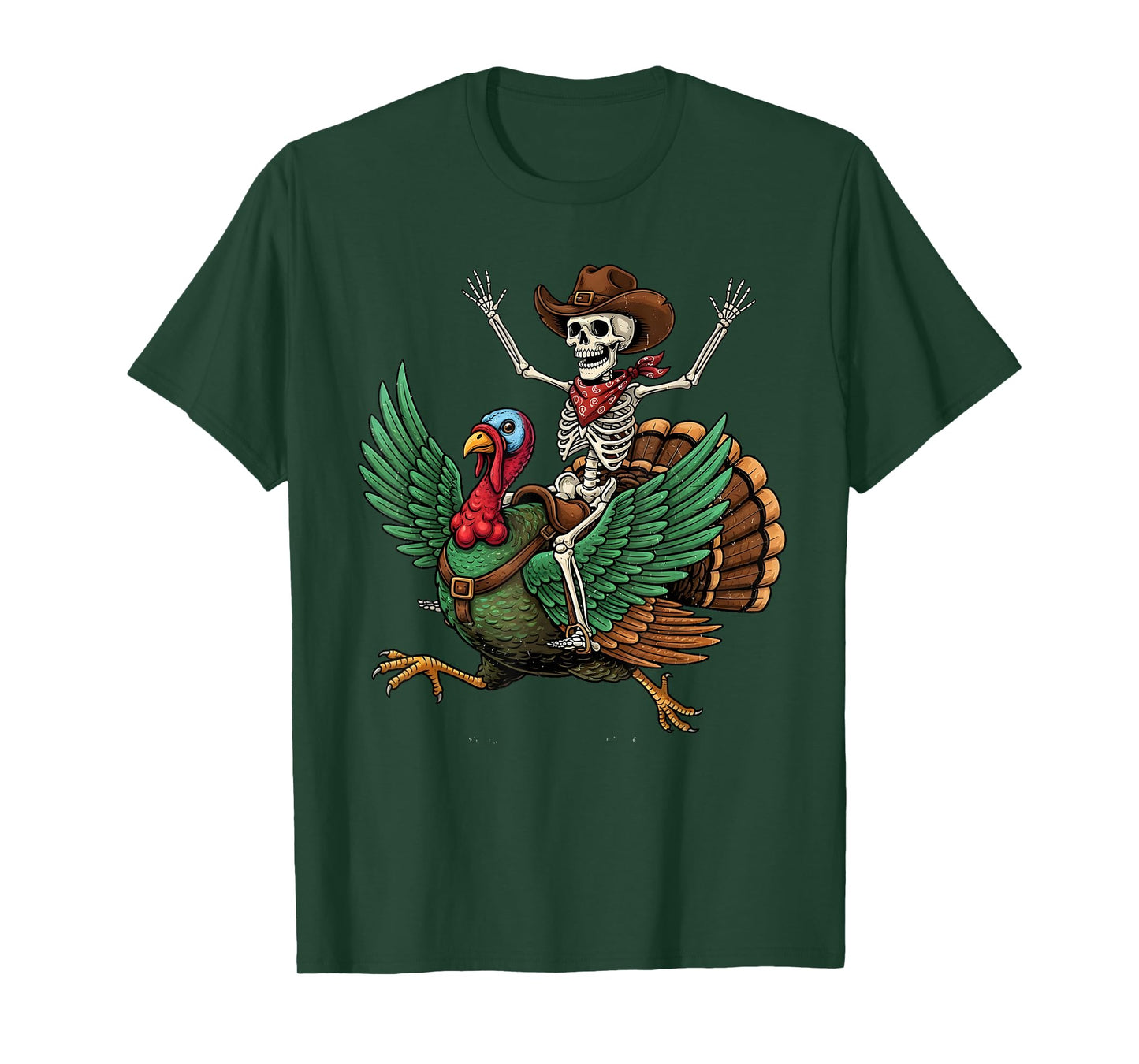 Funny Cowboy Skeleton Riding Turkey Thanksgiving Fall Autumn T-Shirt