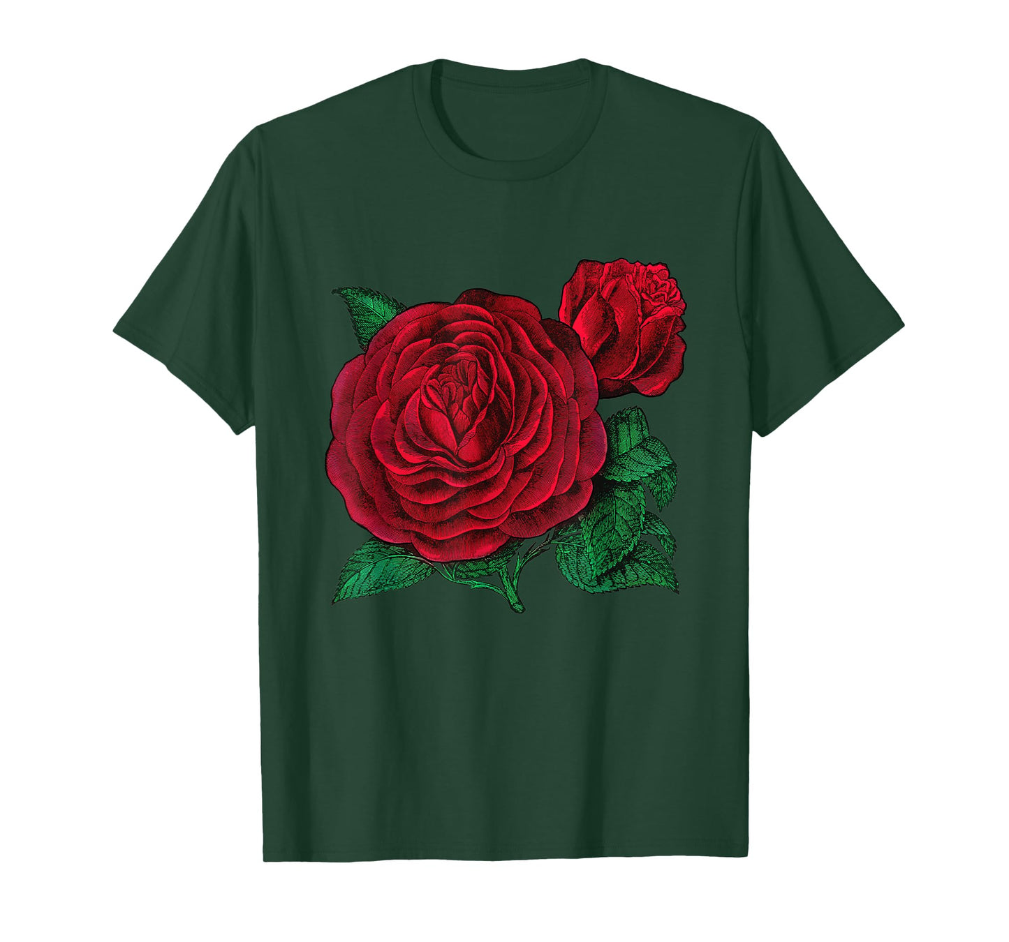 Vintage Red Roses Flower Floral Illustration Blossom Lovers T-Shirt