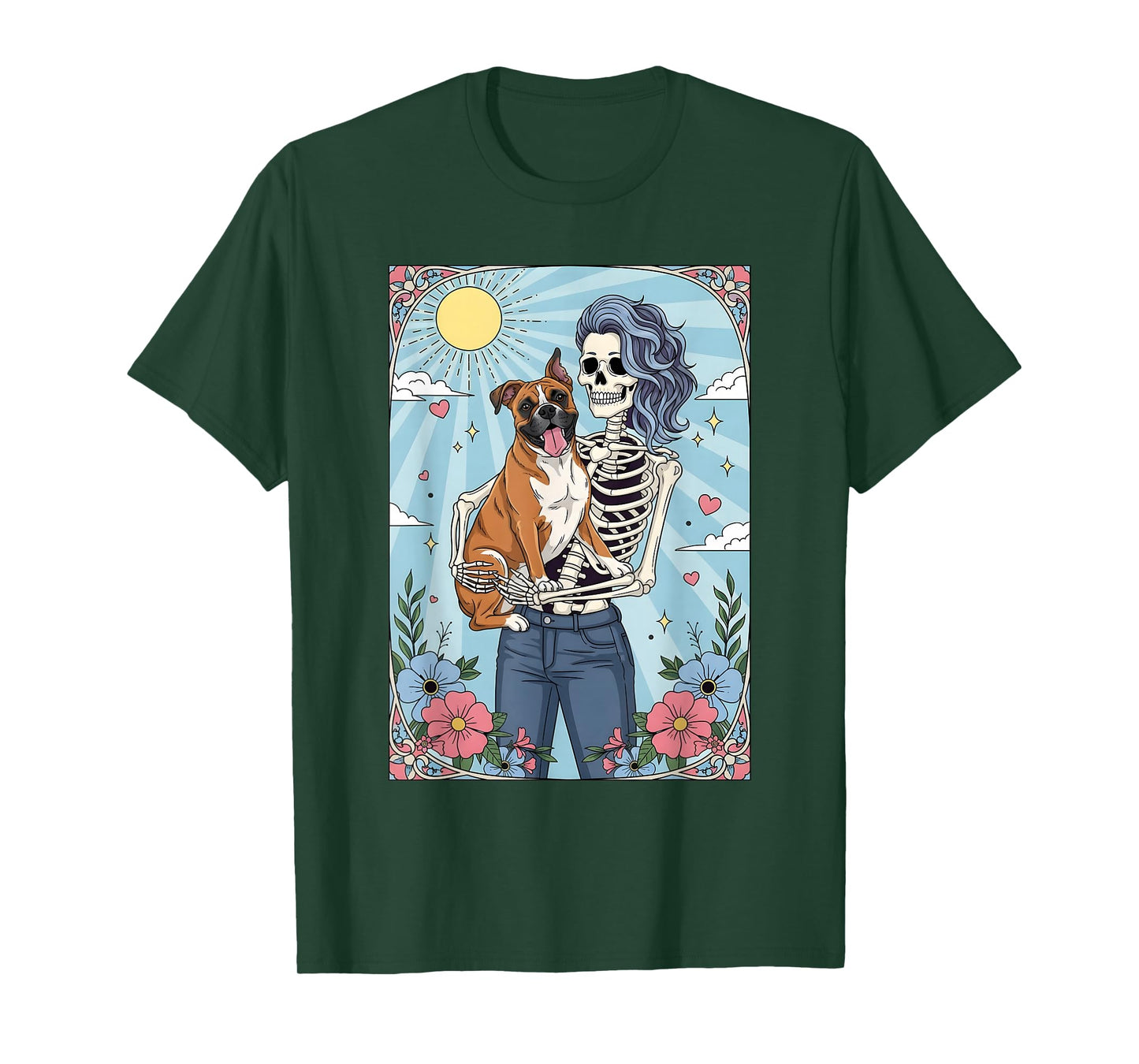 Boxer Dog Tarot Card Halloween Costume Skeleton T-Shirt