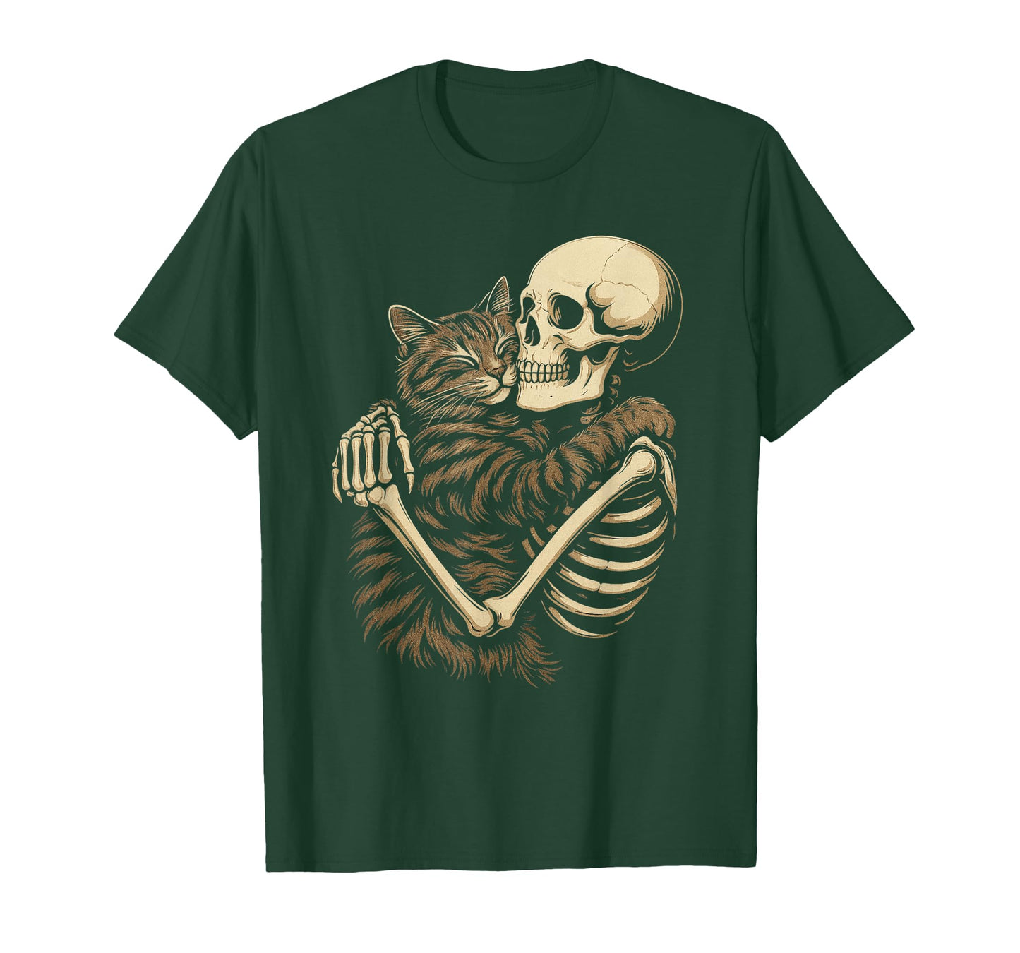 Skeleton Hugging Cat Halloween Scary Costume Men Women Kids T-Shirt