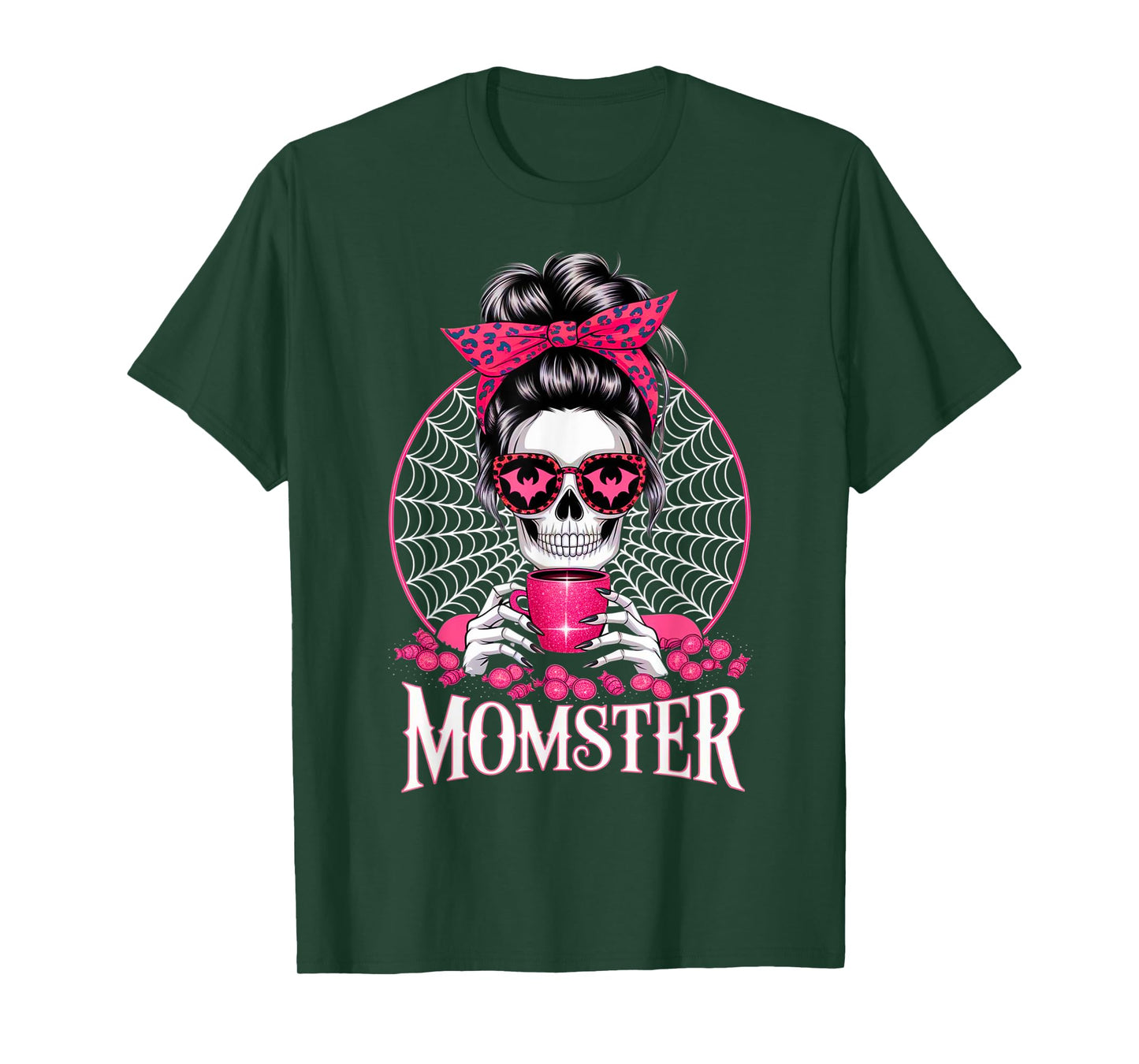 Momster Halloween Costume Skeleton Messy Bun Mother Coffee T-Shirt