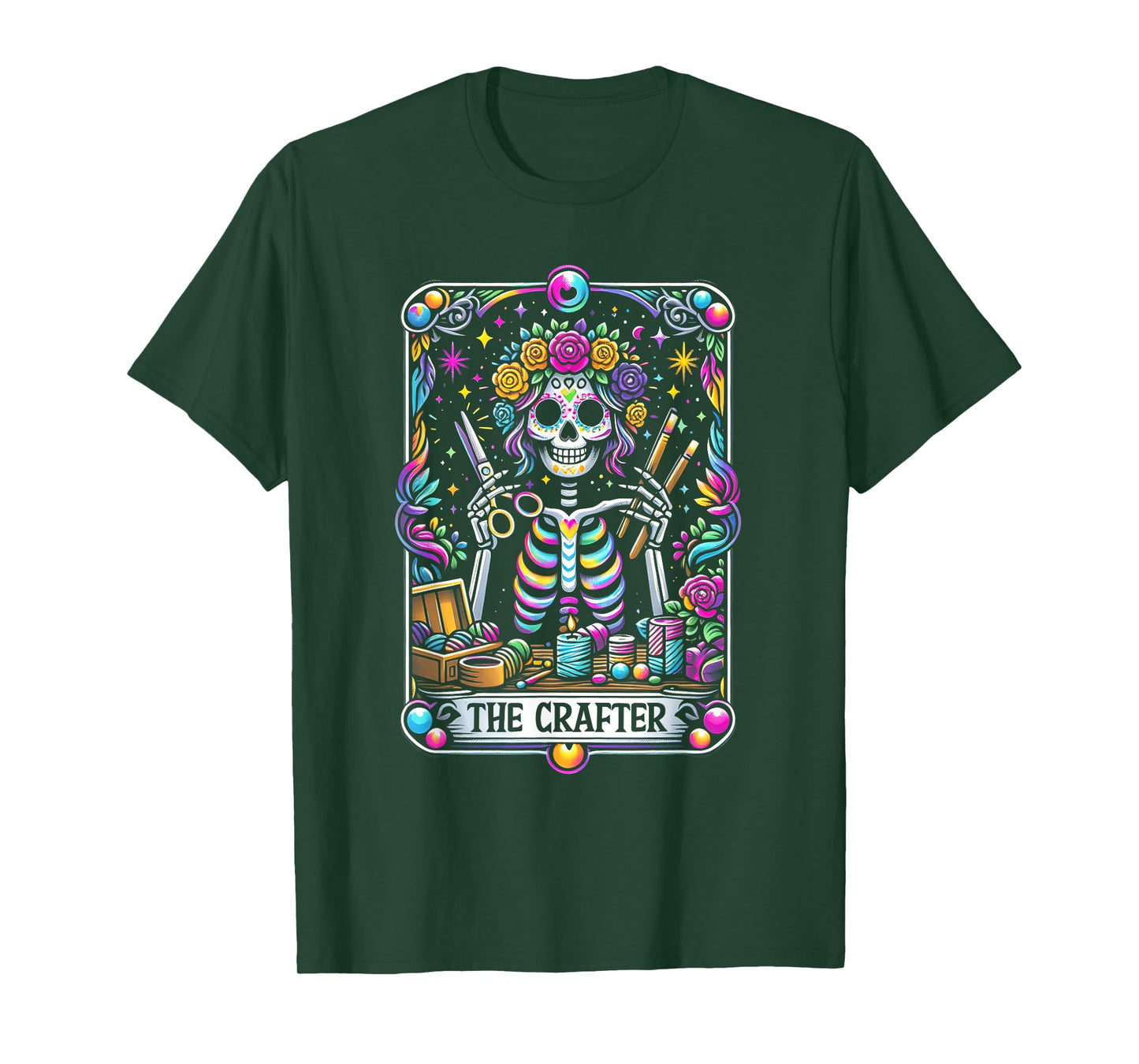 Funny Sugar Skull Crafty The-Crafter Tarot Card Skeleton T-Shirt