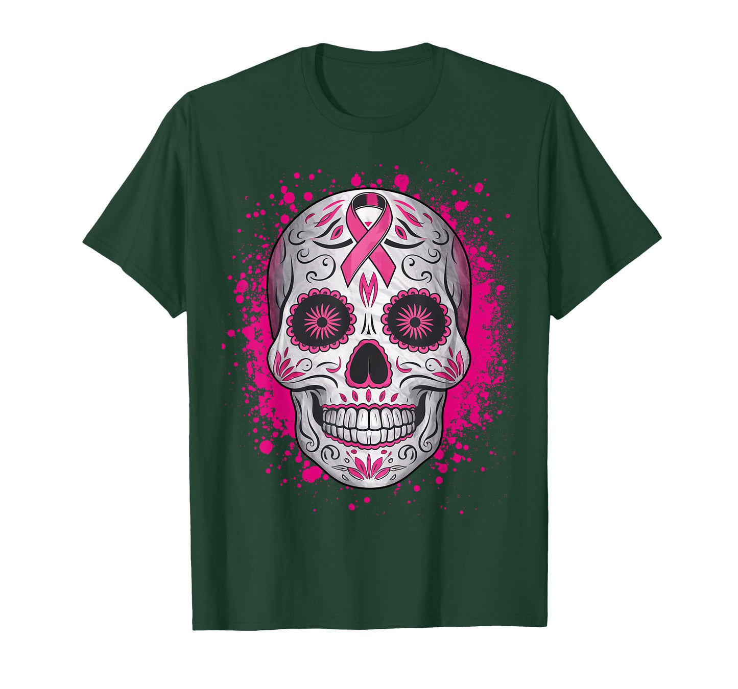 Sugar Skull Breast Cancer Shirts Awareness 2025 Pink Ribbon T-Shirt