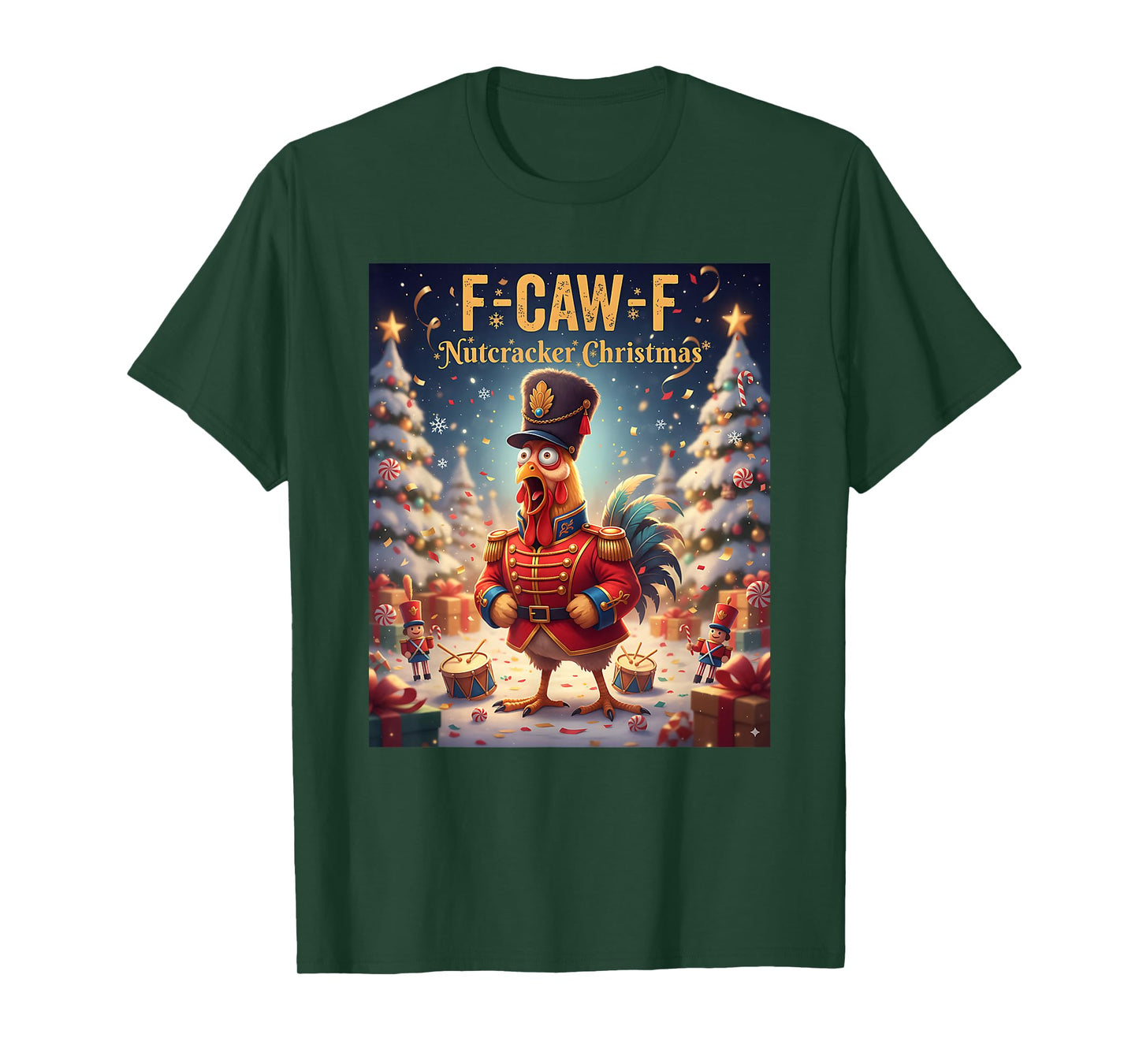 Funny F-CAW-F Chicken Nutcracker Xmas Chicken Farmer Pajamas T-Shirt