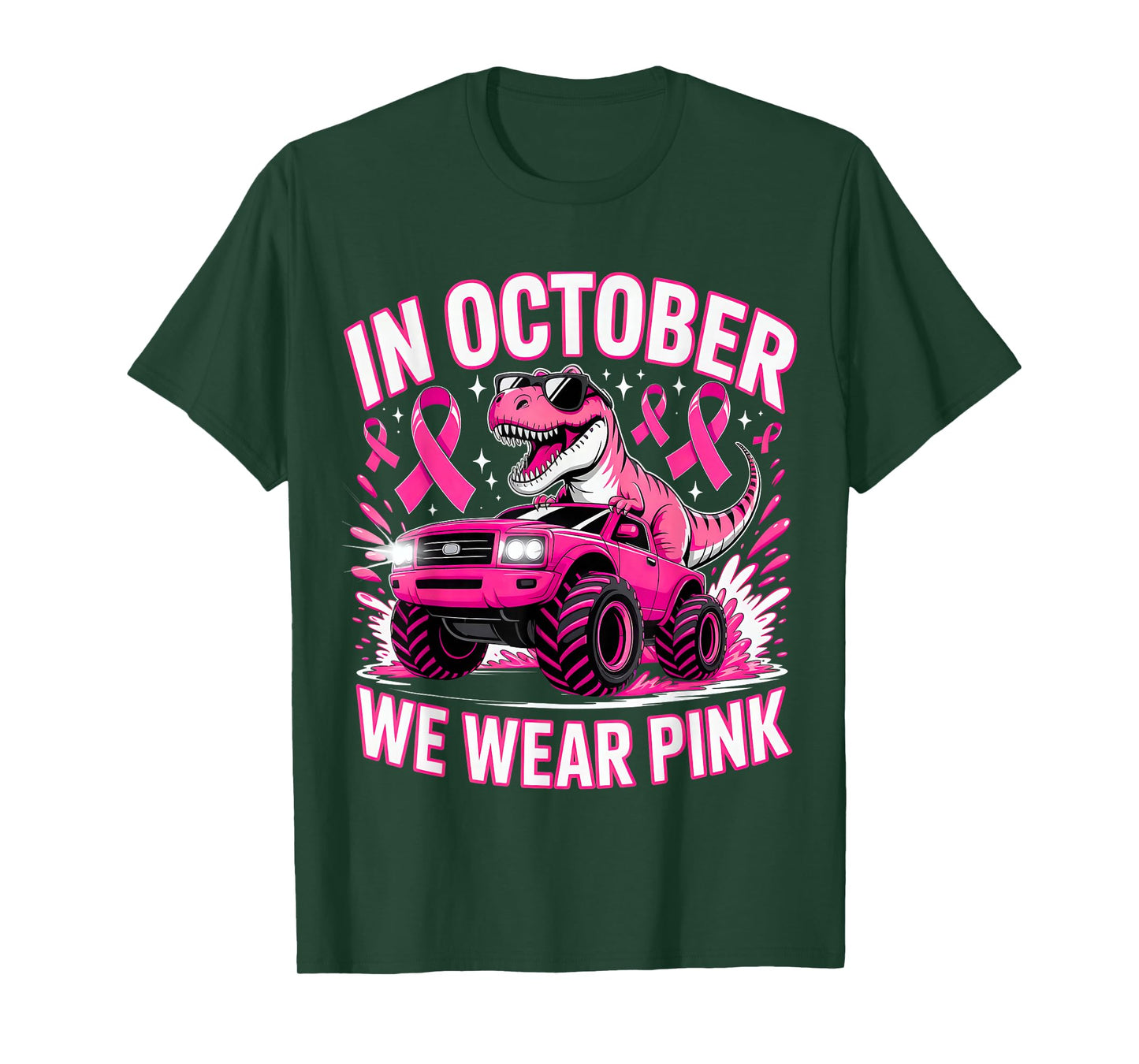 Trex Dino in October We Wear Pink Breast Cancer Awareness T-Shirt