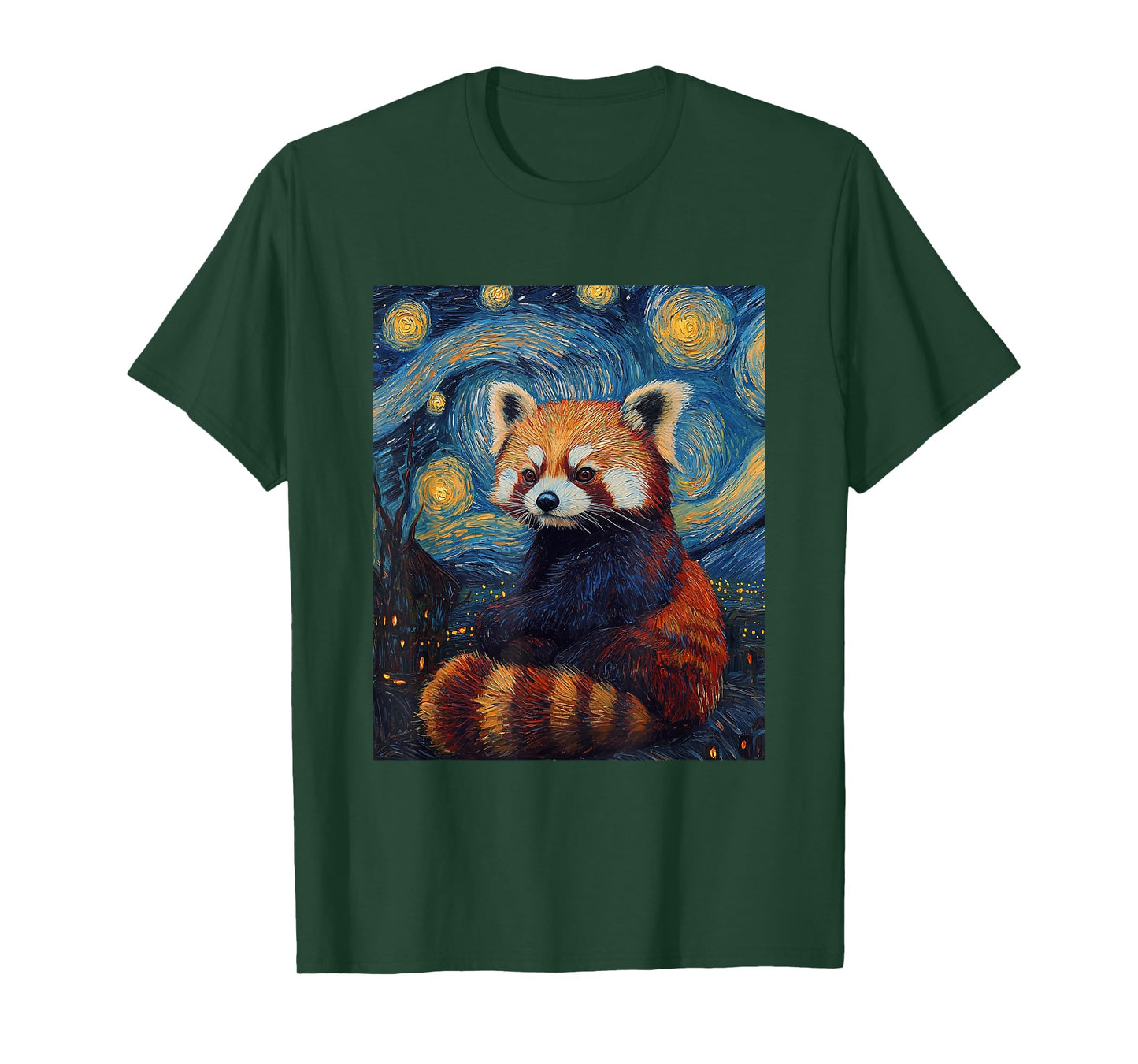 Cute Red Panda Bear - Van Gogh Style - Starry Night Graphic T-Shirt