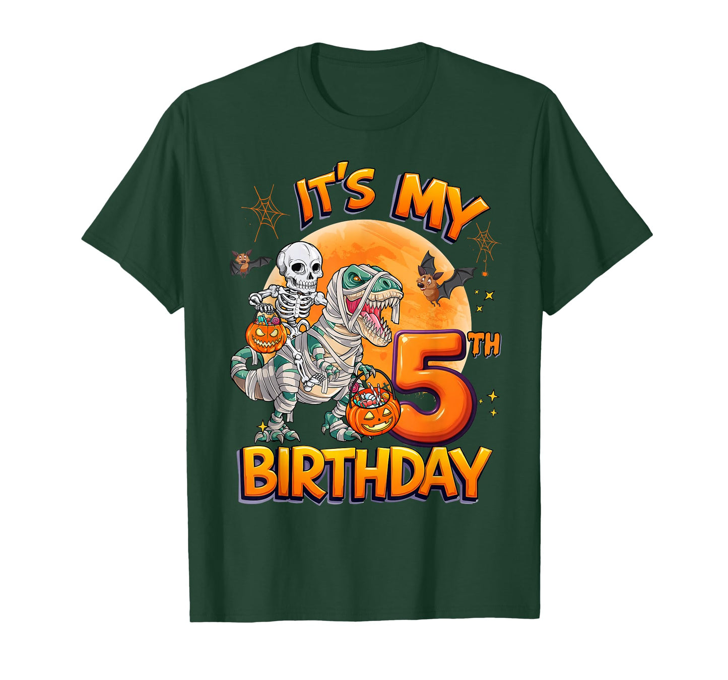 It's My 5th Birthday Dinosaur Skeleton Halloween 5 Years Old T-Shirt