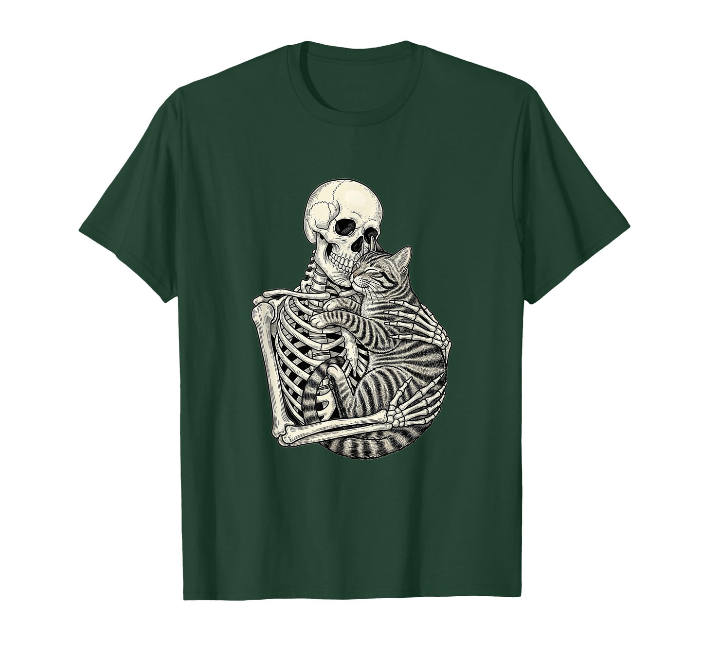 Skeleton Hugging Cat Halloween Cat Lover Cat Mom Dad T-Shirt