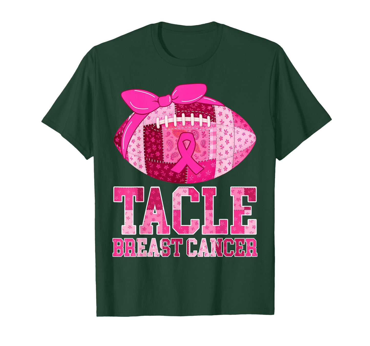 Tackle Breast Cancer Awareness Football Patchwork Women Girl T-Shirt