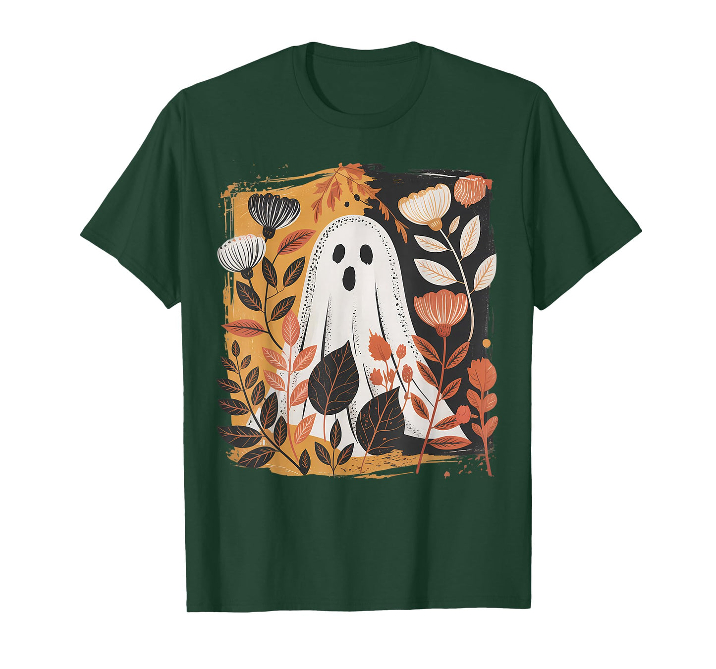 Spooky Floral Ghost Forest Halloween Boho Womens Top T-Shirt