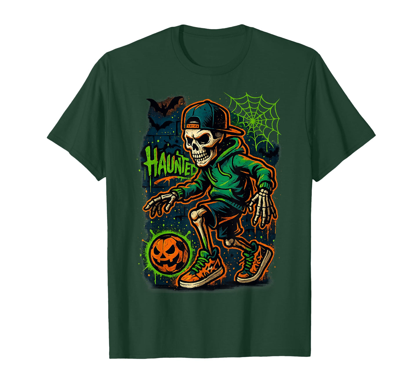 Skeleton Basketball Halloween Pumpkin Sport Haunted Court T-Shirt