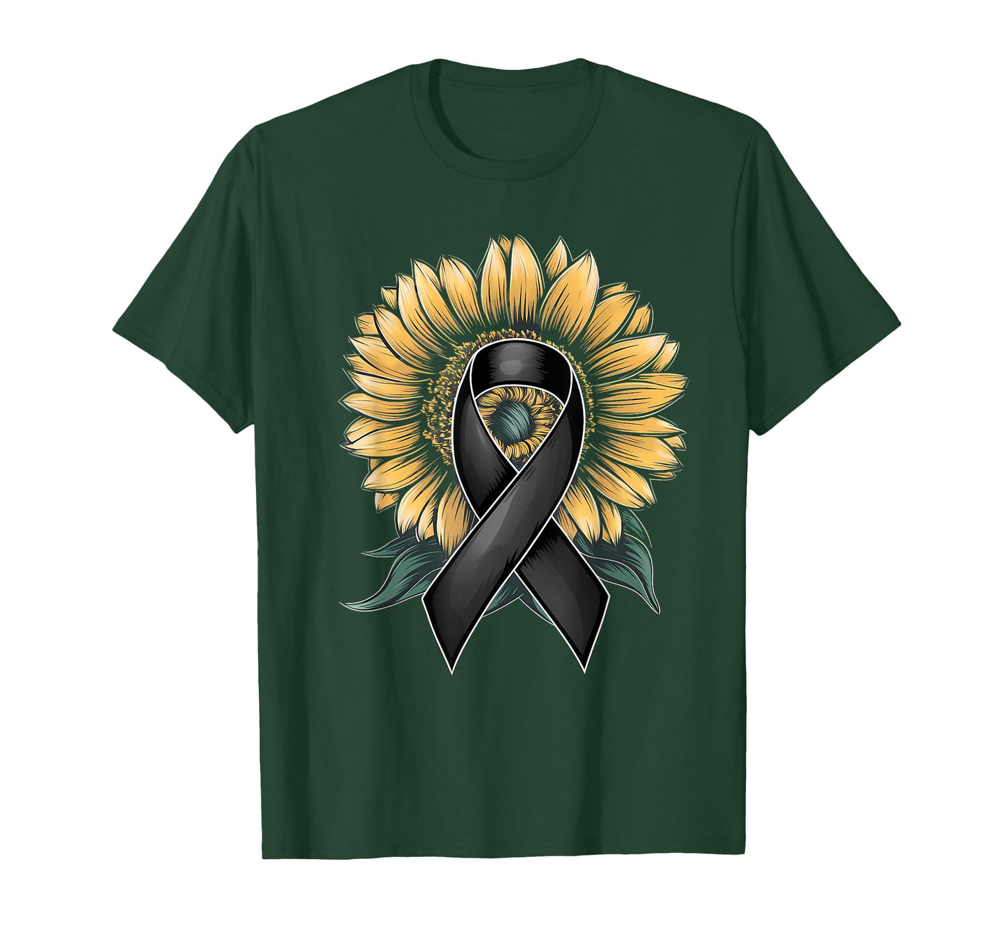 Melanoma Cancer Awareness Black Ribbon Skin Cancer Sunflower T-Shirt